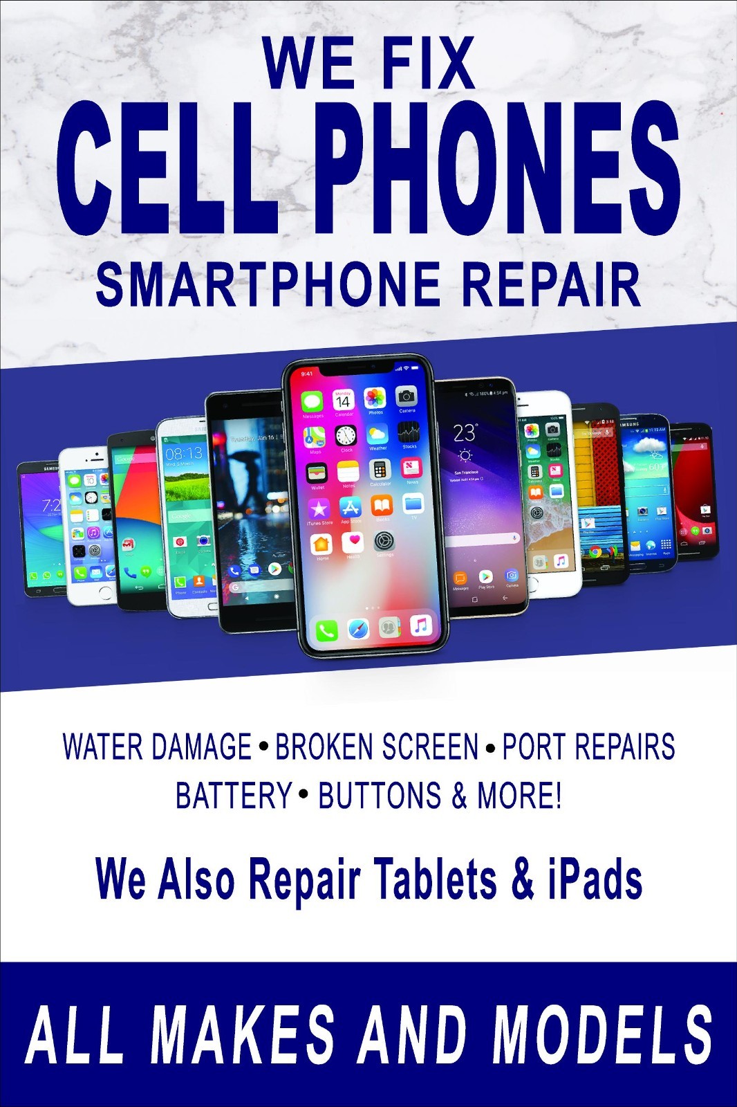 We Fix Cell Phones smartphone repair Advertising Poster Sign