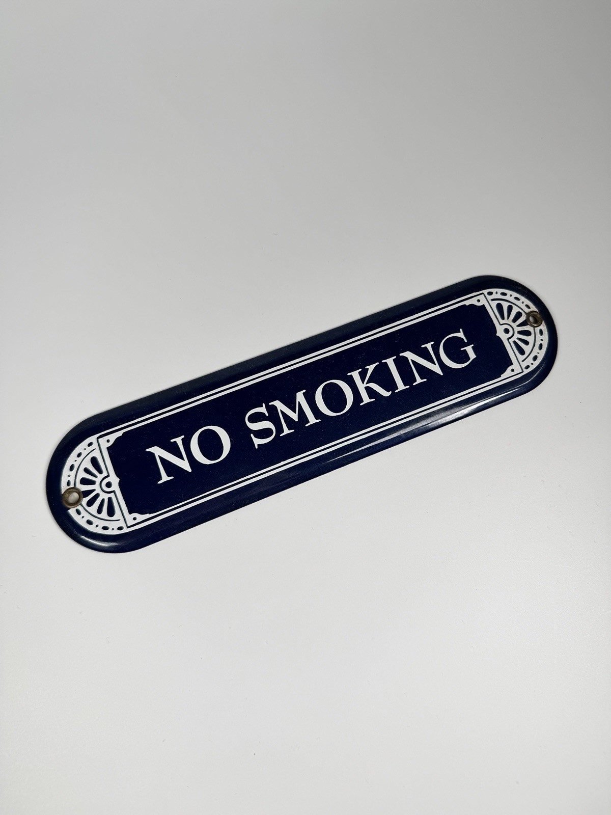 Vintage Blue and White No Smoking Enamel Metal Sign – Wall Art Decor