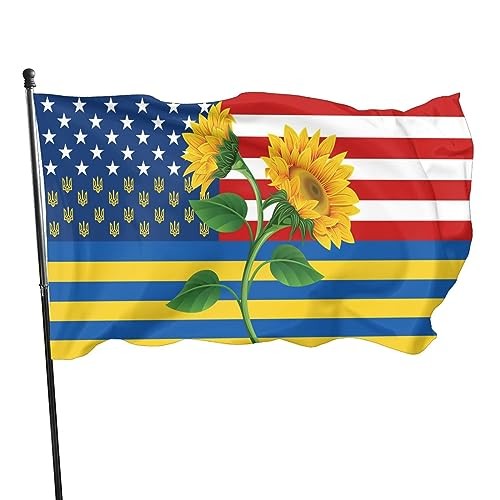 Ukraine American Flag 3×5 Ft Outdoor Polyester “I Love Ukraine” Decor