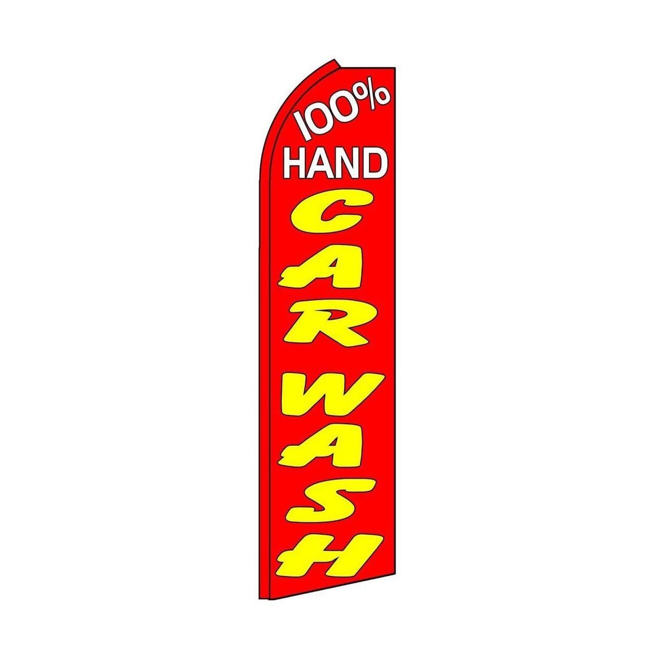 100% Hand Car Wash Swooper Flutter Feather Flag | 3ft W x 11.5ft Tall