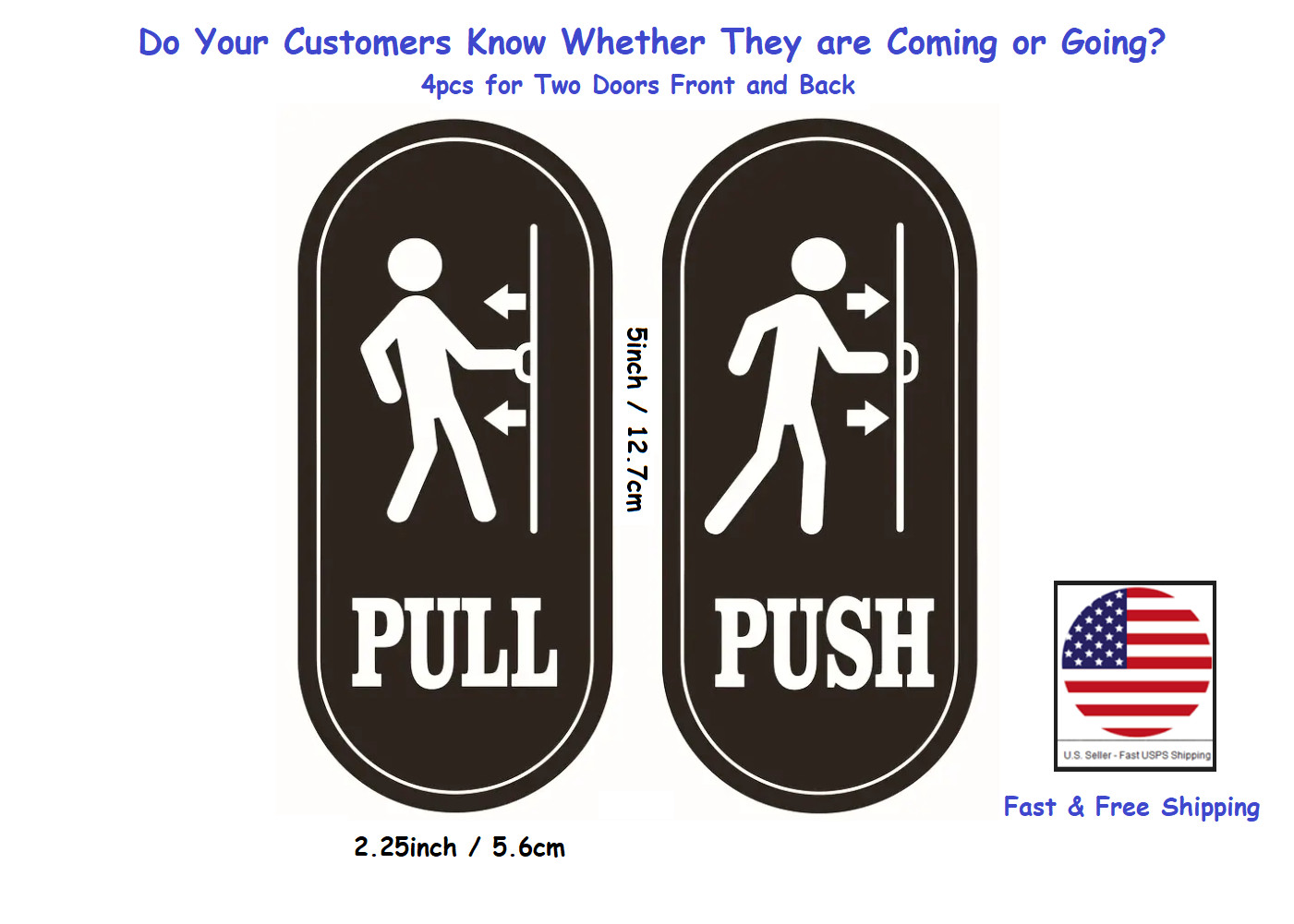 Push Pull Graphic Door Sign (Black)- 4 Signs / 2 Doors- FREE Shipping! 5″ x 2.3″