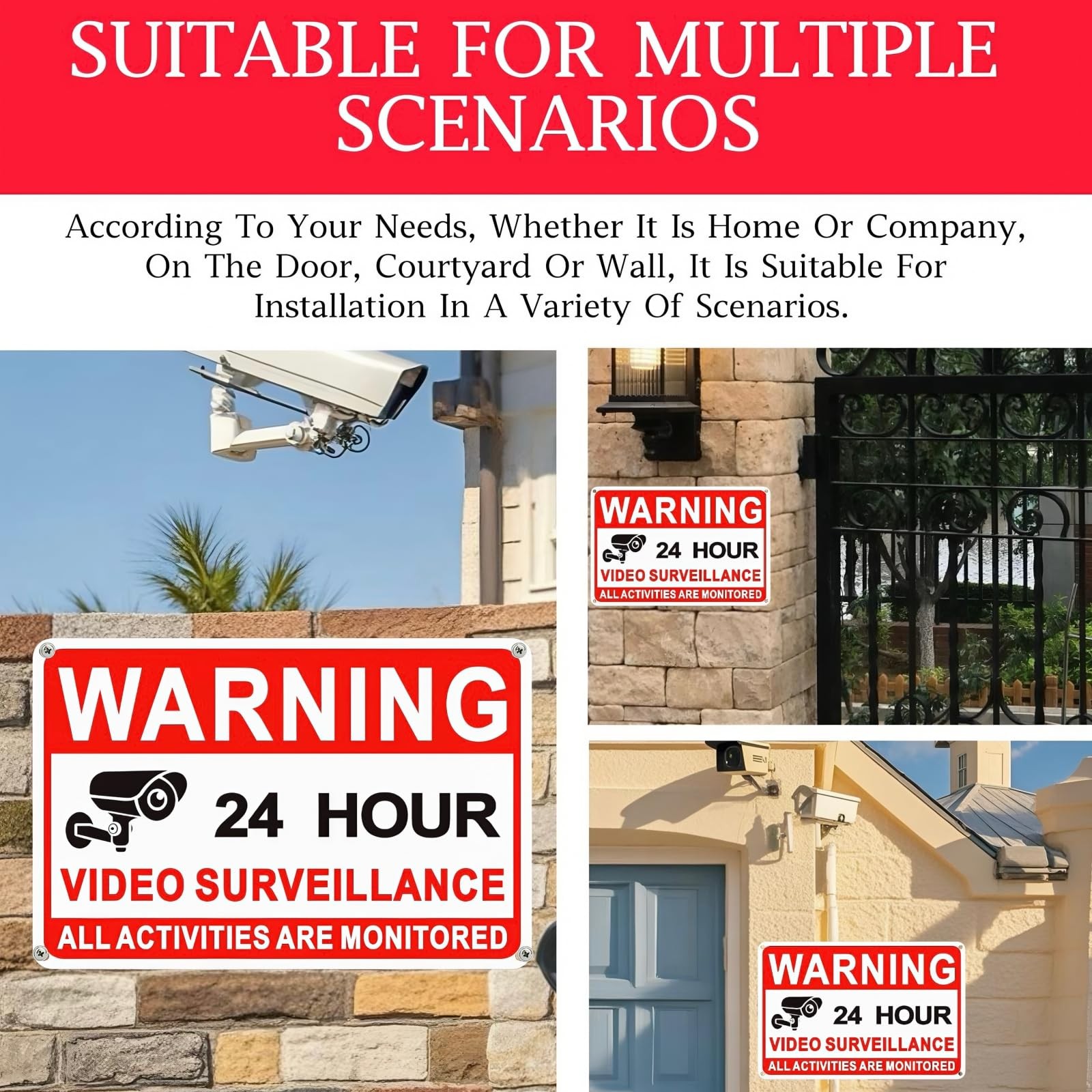 4 Pack Video Surveillance Signs, 8 x 12 Inch Aluminum Camera Signs, CCTV Securit