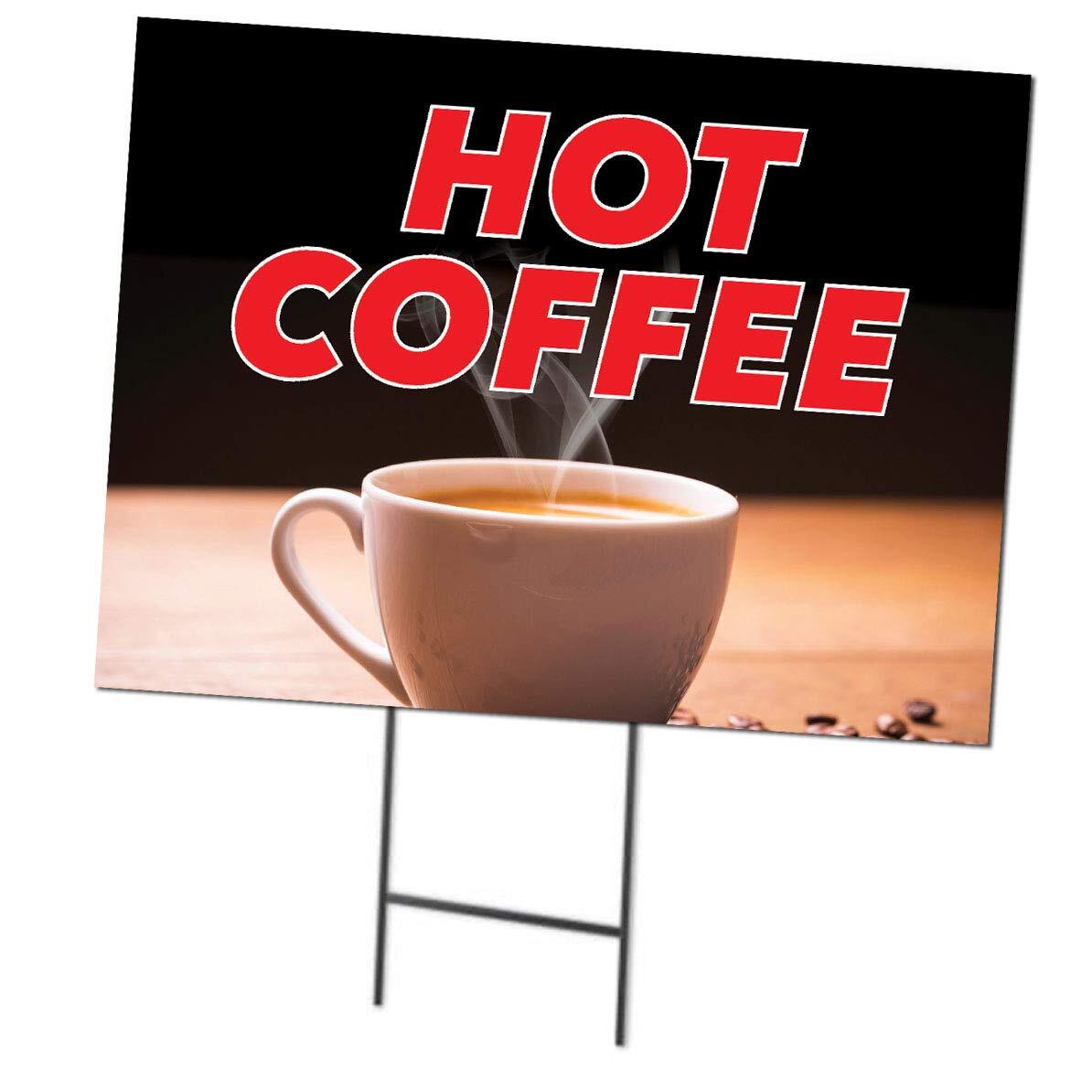 Hot Coffee | Sidewalk Yard Sign w/ Metal Stakes | 24″W x 18″H