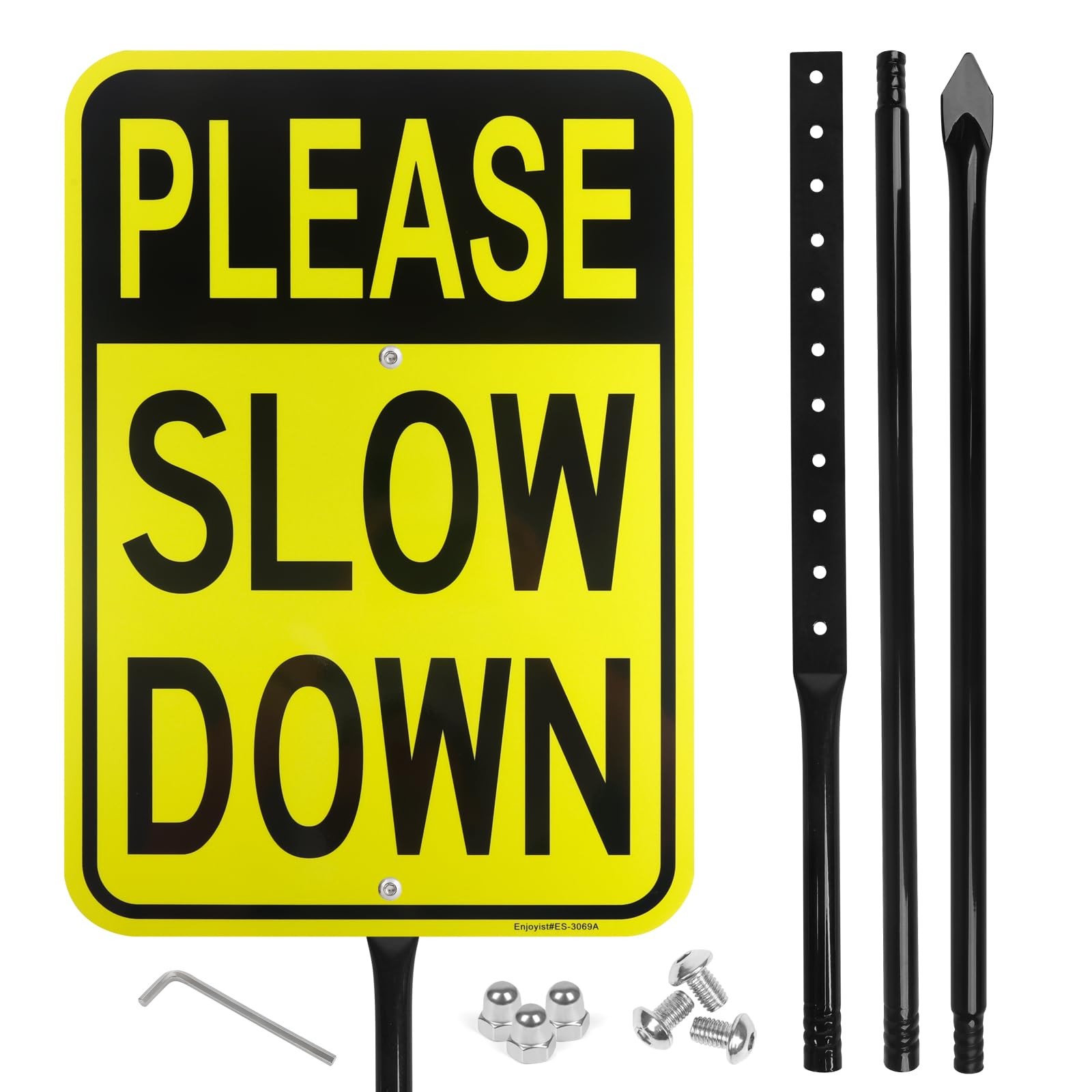 Please Slow Down Sign 17×12″ Reflective Aluminum With 54″ Metal Stake