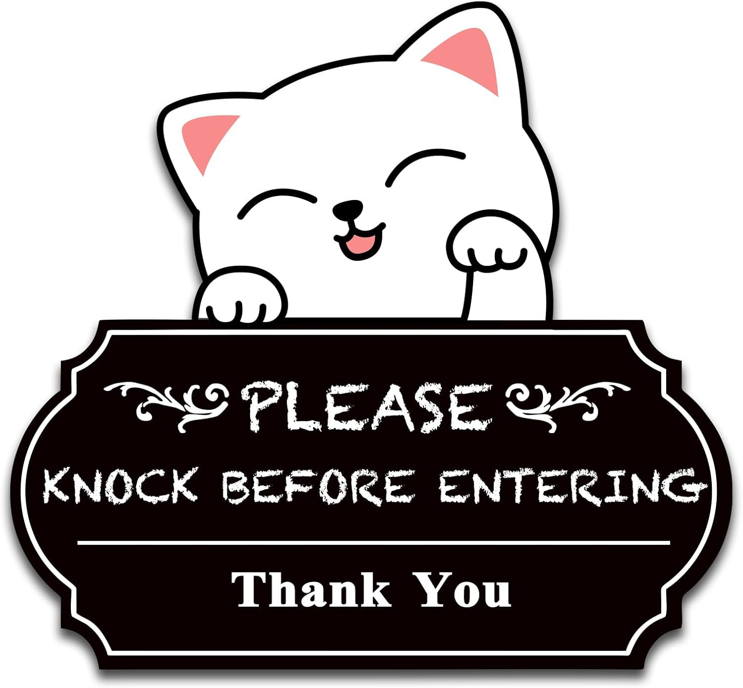 Please Knock Sign for Door, UV Resistant Self Adhesive Vinyl Funny Please Knock