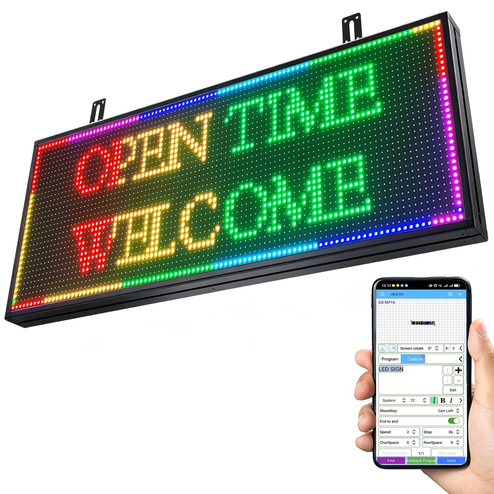 P10 Outdoor Programmable Scrolling LED Sign 39″x14″ Full Color WiFi Custom Ba…