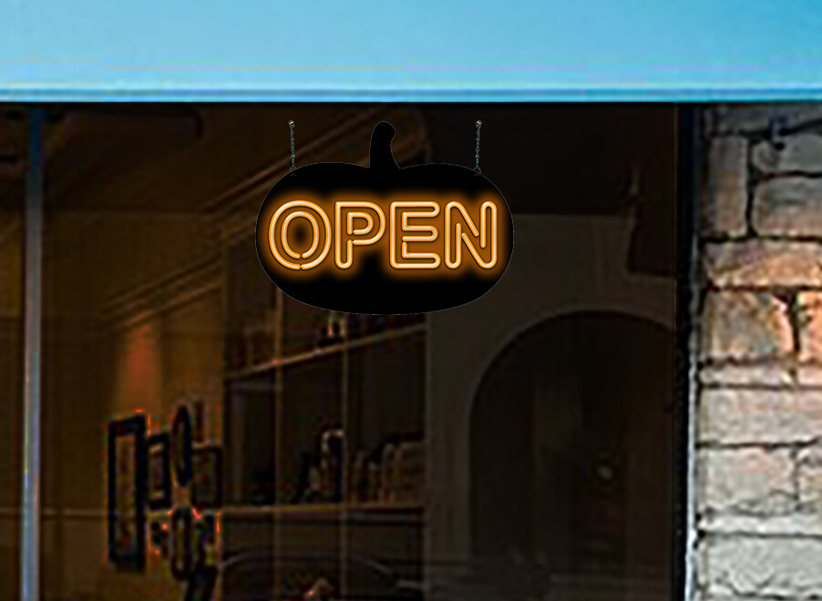 Open w/ Pumpkin Neon Sign REAL Neon Window Sign Hand Bent Glass Advertising