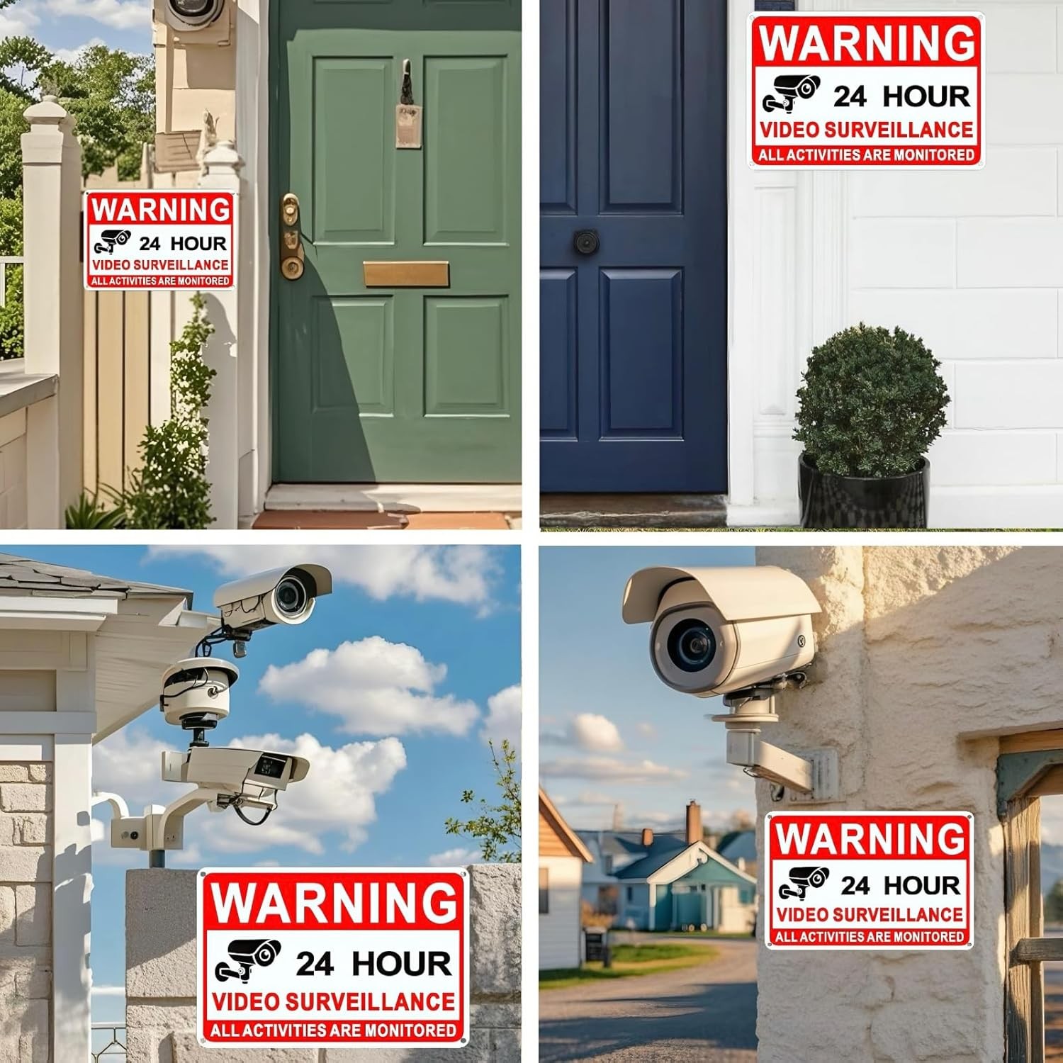 4 Pack Video Surveillance Signs, 8 x 12 Inch Aluminum Camera Signs, CCTV Secu…