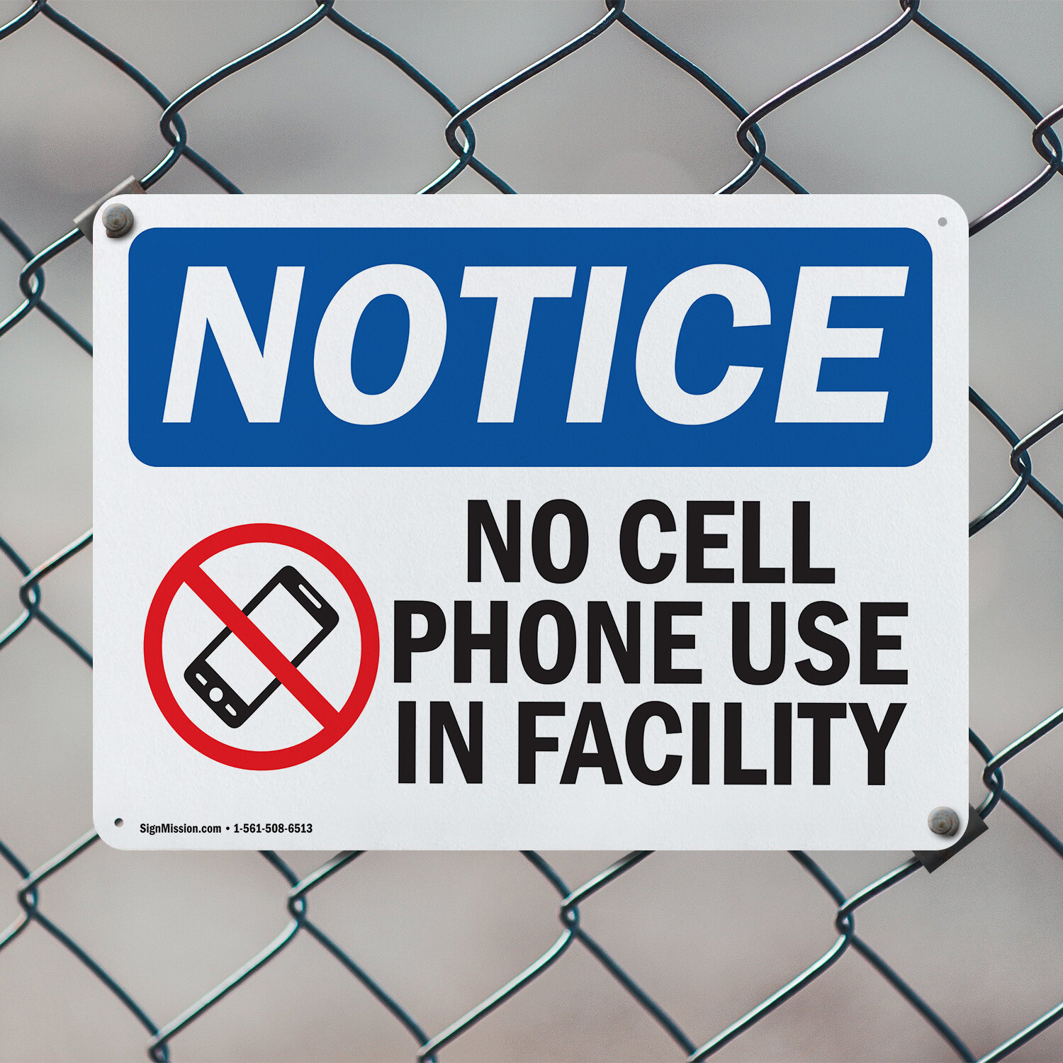 (2 Pack) No Cell Phone Use In Facility OSHA Notice Sign Decal Metal Plastic