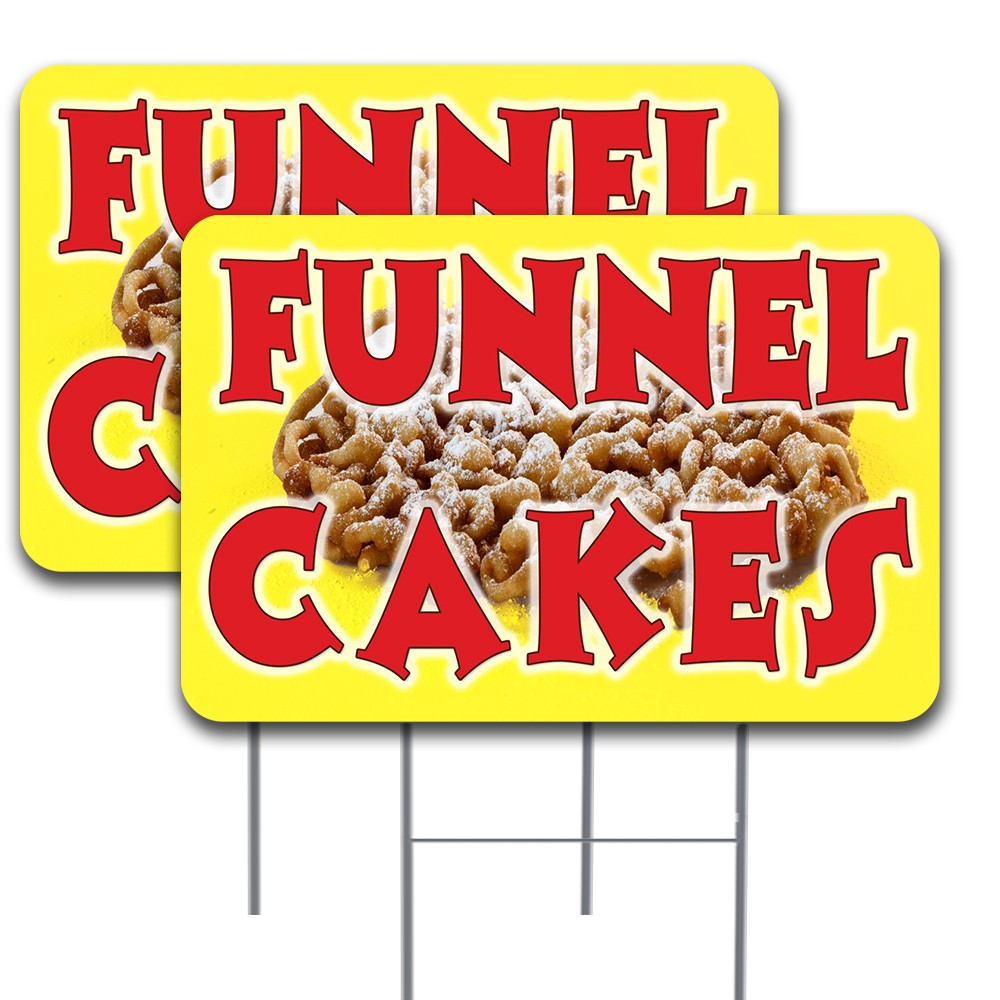 FUNNEL CAKES 2 Pack Double-Sided Yard Signs 16″ x 24″ with Metal Stakes (Made in