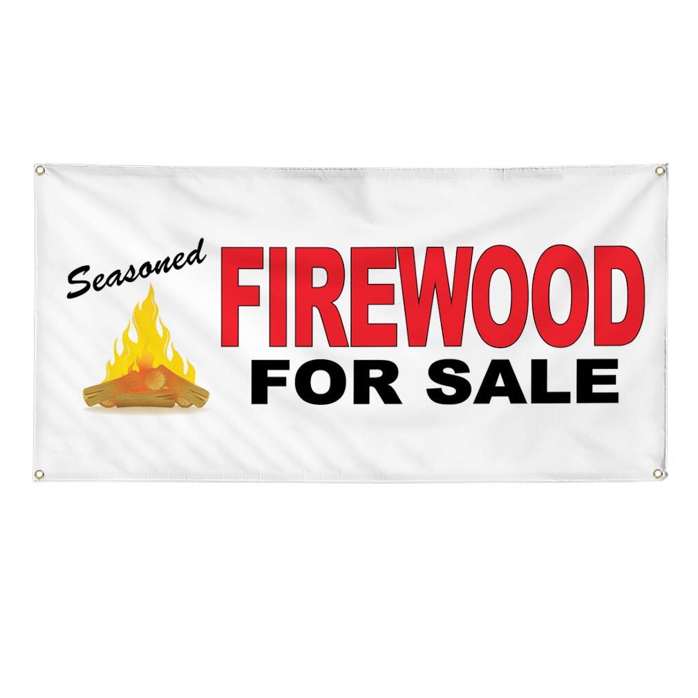 Vinyl Banner 24×48 Inches Firewood for Sale Red Black – Weatherproof Outdoor