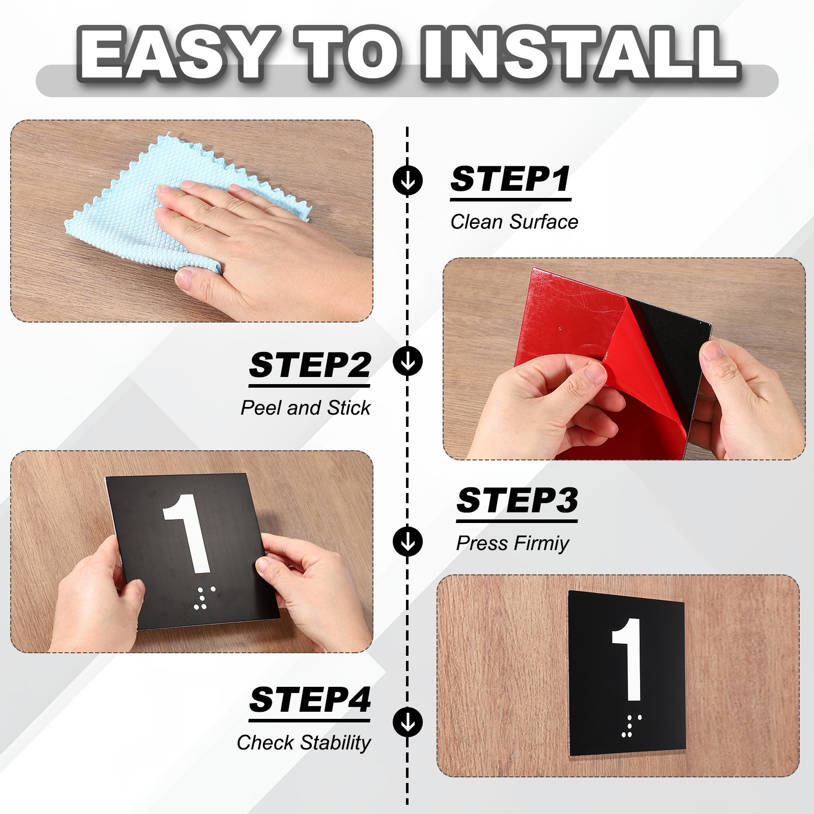 Exam Room Number Sign, 6″ x 6″ Number 1 Sign with Braille, Black on Silver