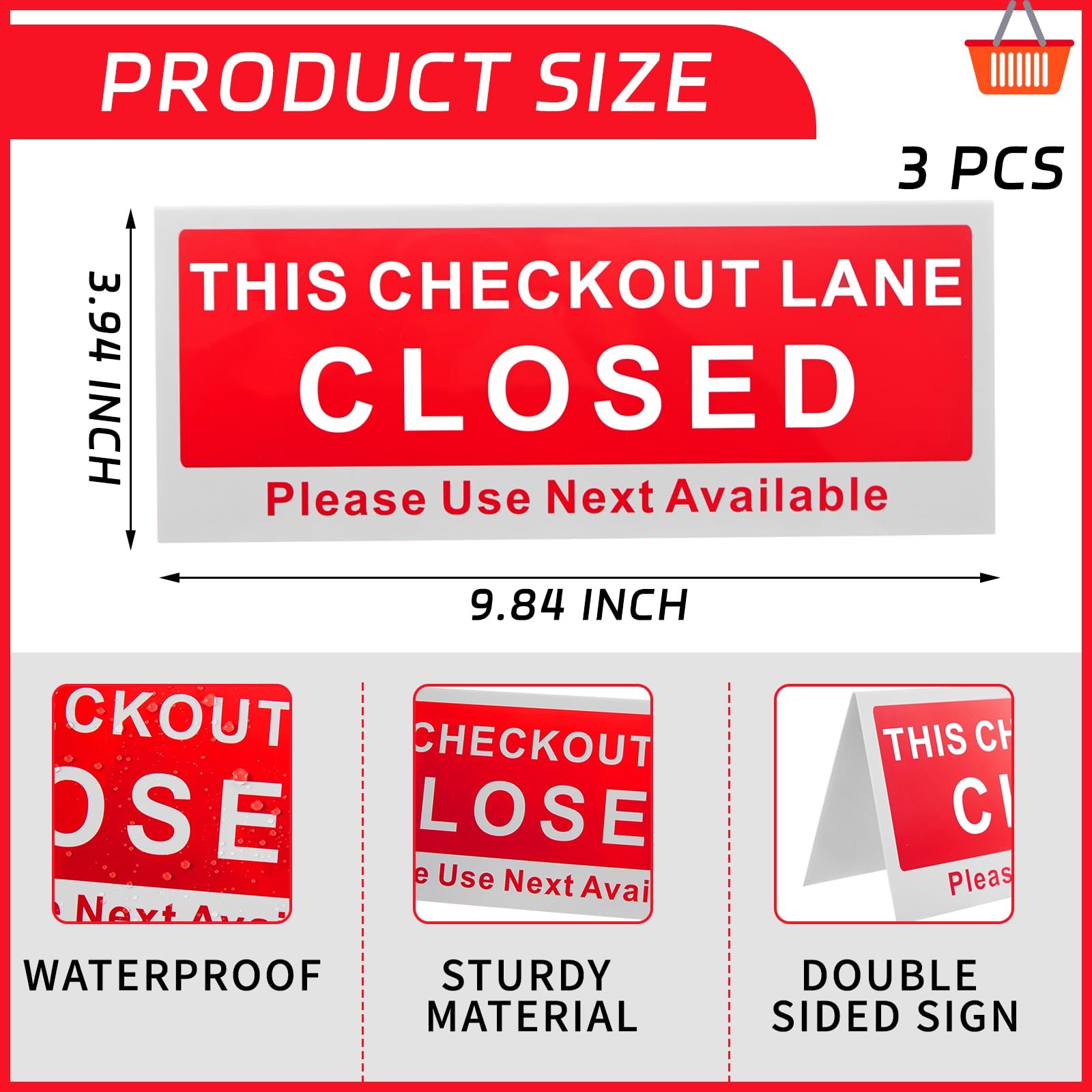 Checkout Closed Desk Sign V Shaped Tabletop Red White Double Sided 3 PCS