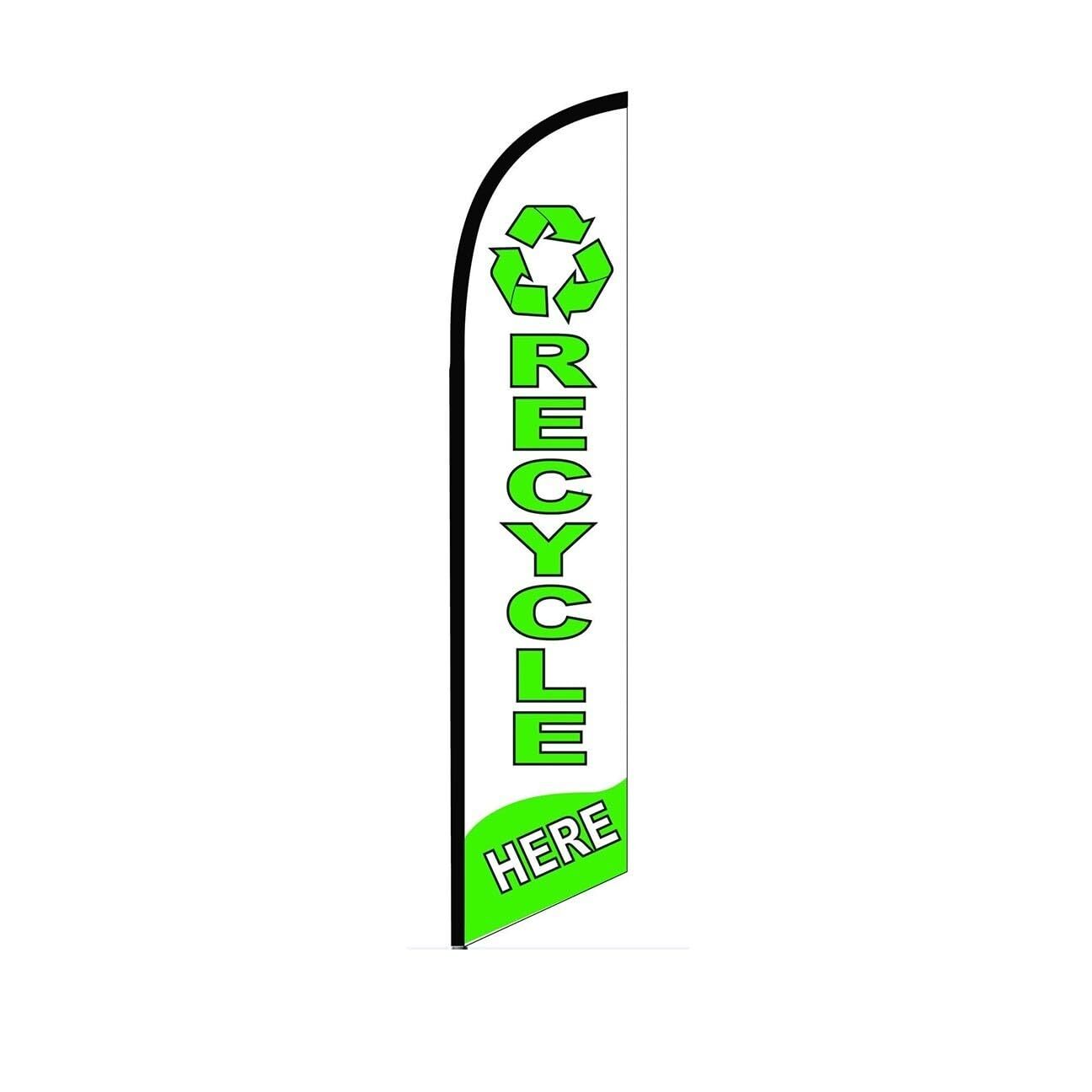 Recycle Here White Swooper Flutter Feather Flag | 3ft W x 11.5ft Tall