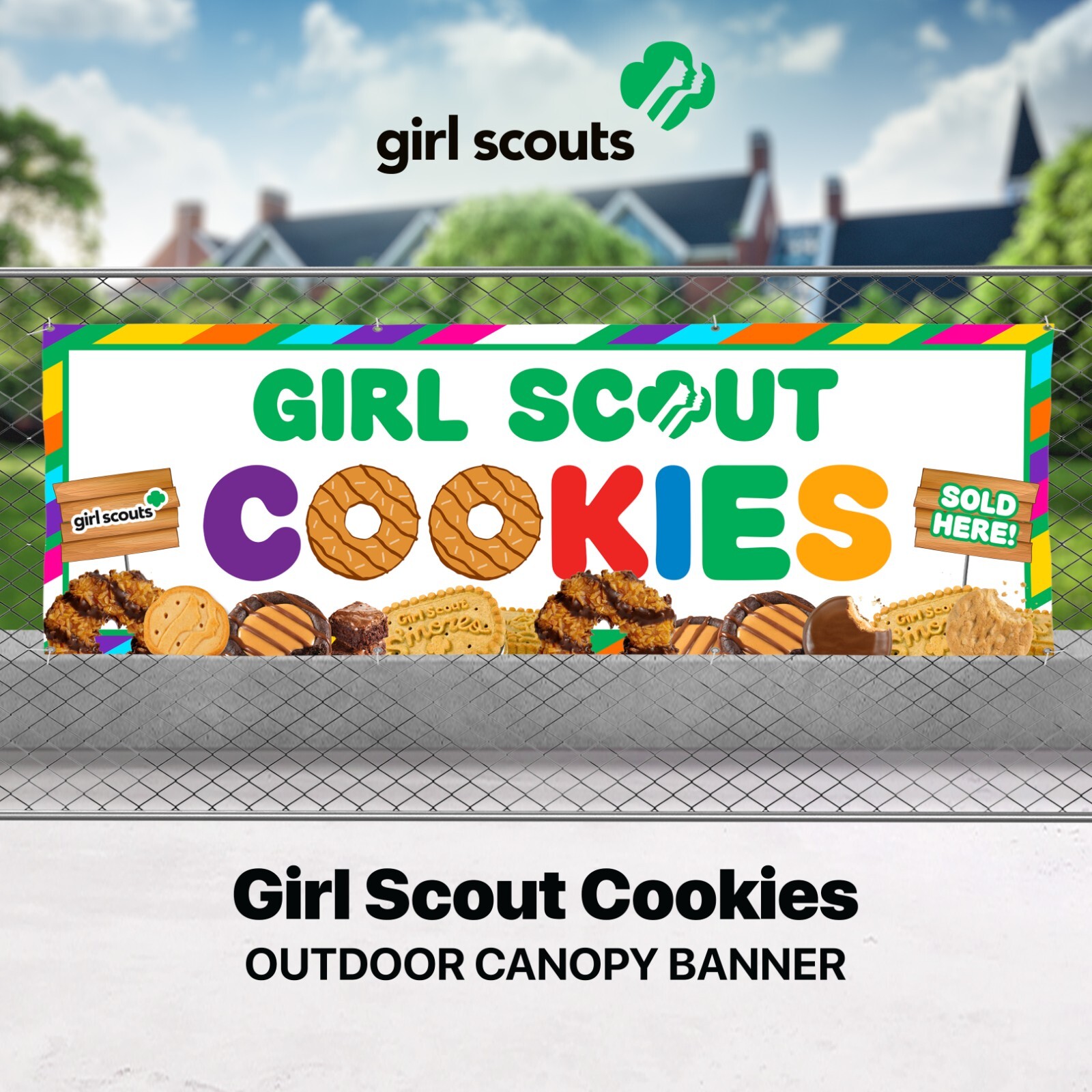 Girl Scout Cookie Sale Canopy Tent Banner – Sold Here – Bake Sale – Poster Sign