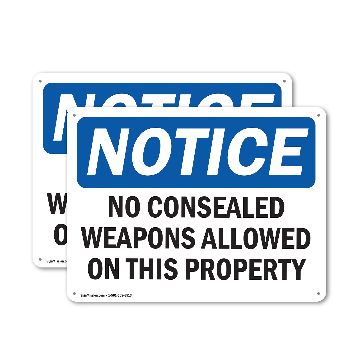 (2 Pack) No Concealed Weapons On Property OSHA Notice Sign Decal Metal Plastic