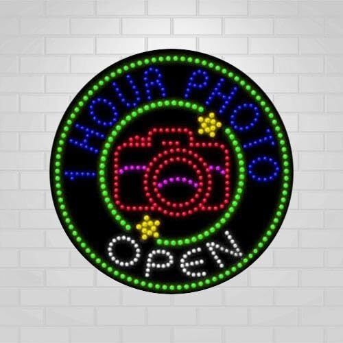 LED Open 1 Hour Photo Sign for Retail Displays | Light Up Sign | 26″H x 26″W