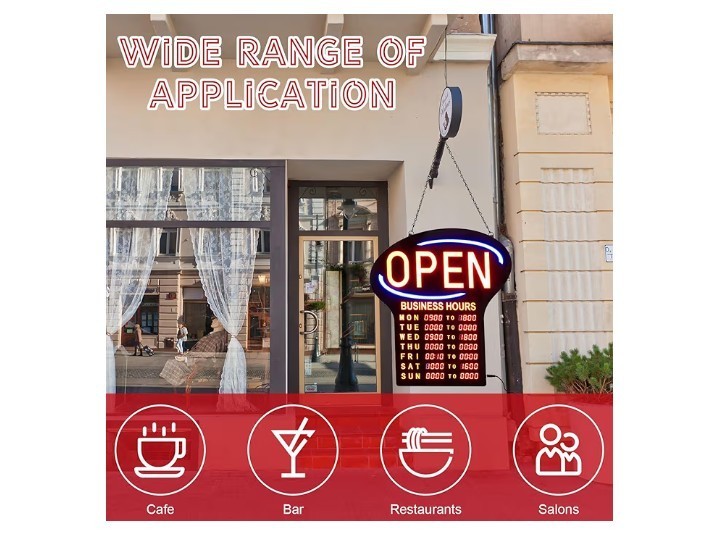 LED Open Sign for Business with Programmable Store Hours – 24×17″ Large Electron