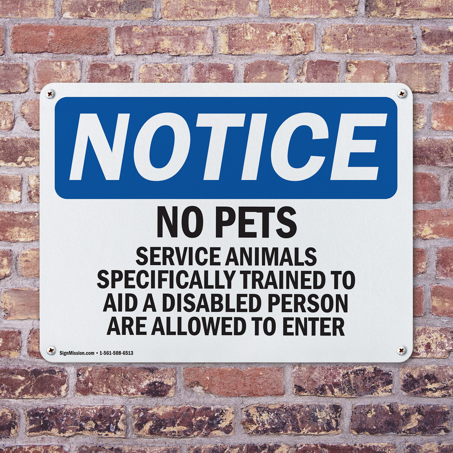 (2 Pack) No Pets Service Animals Allowed OSHA Notice Sign Decal Metal Plastic