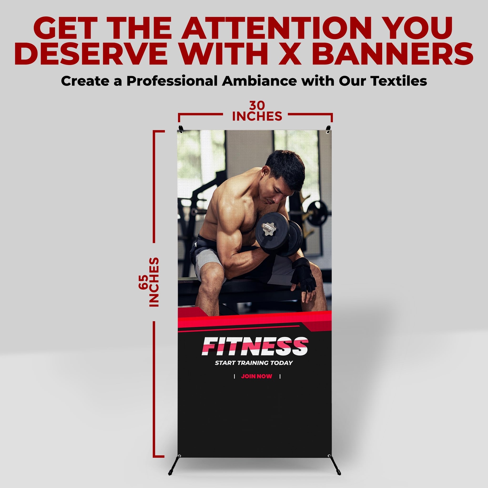 Fitness Sign Adjustable X Banner Stand | UV-Water Resistant Stand with Cover