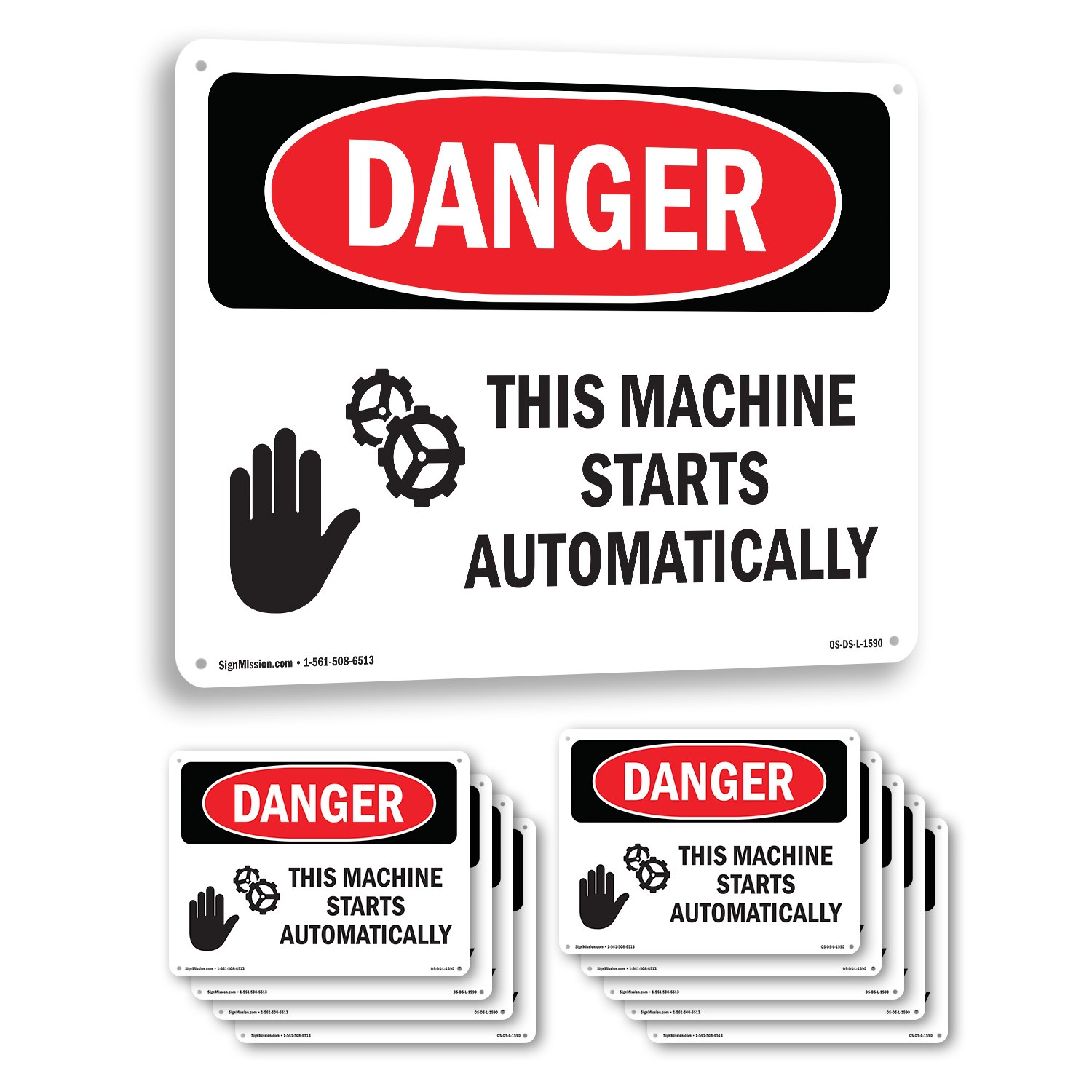 This Machine Starts Automatically OSHA Danger Sign Metal, Decal – 5 or 10 Pack