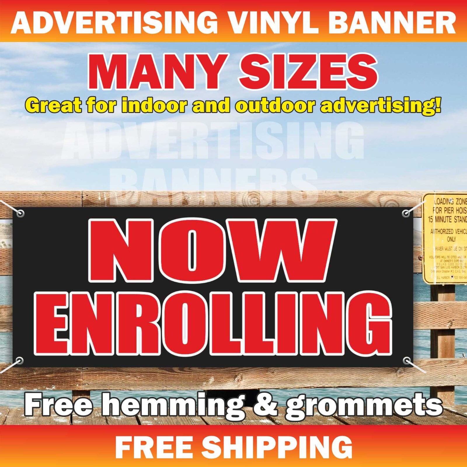 NOW ENROLLING Advertising Banner Vinyl Mesh Sign CHILD CARE summer camp free vpk