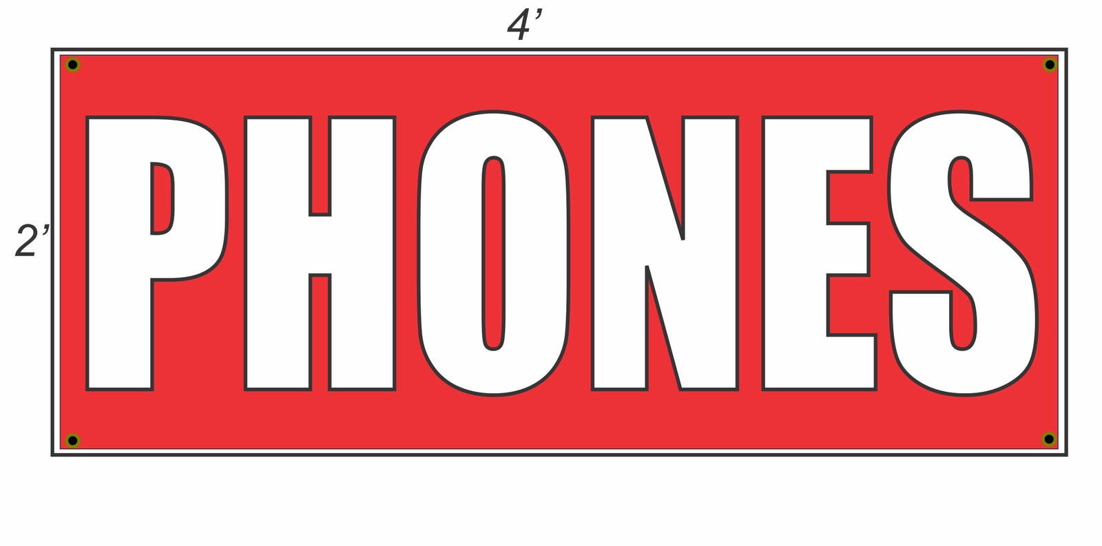 2×4 PHONES Red with White Copy Banner Sign NEW