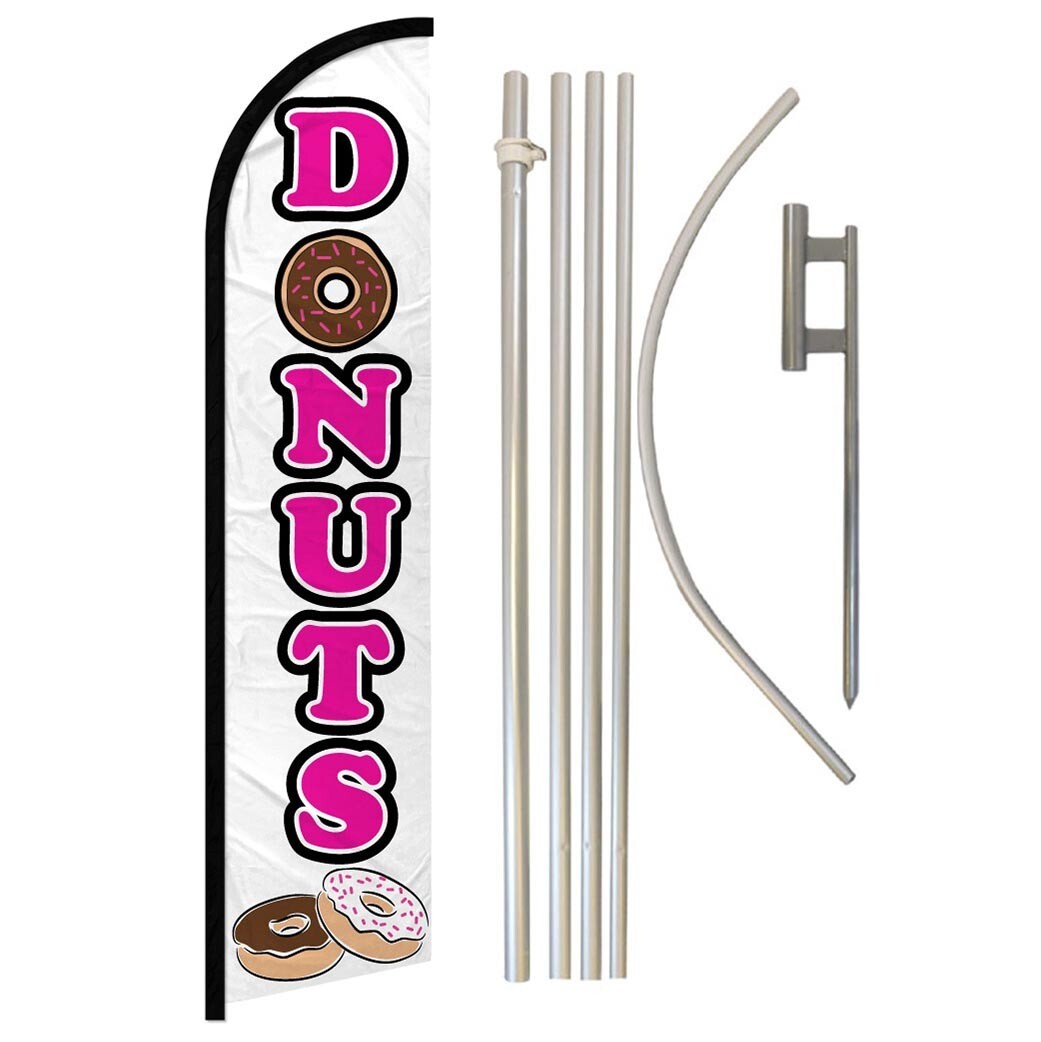 Donuts Full Curve Windless Swooper Flag & Pole Kit Food Concessions WHT