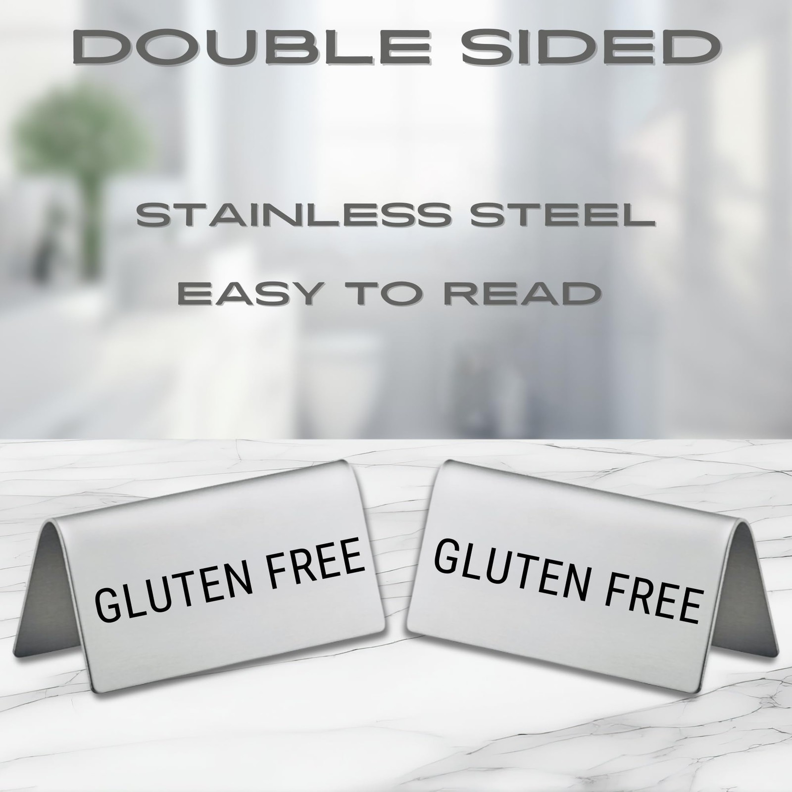 Gluten Free Stainless Steel Metal Table Tent Sign – 3″ x 1-1/2″ – Table Top S…