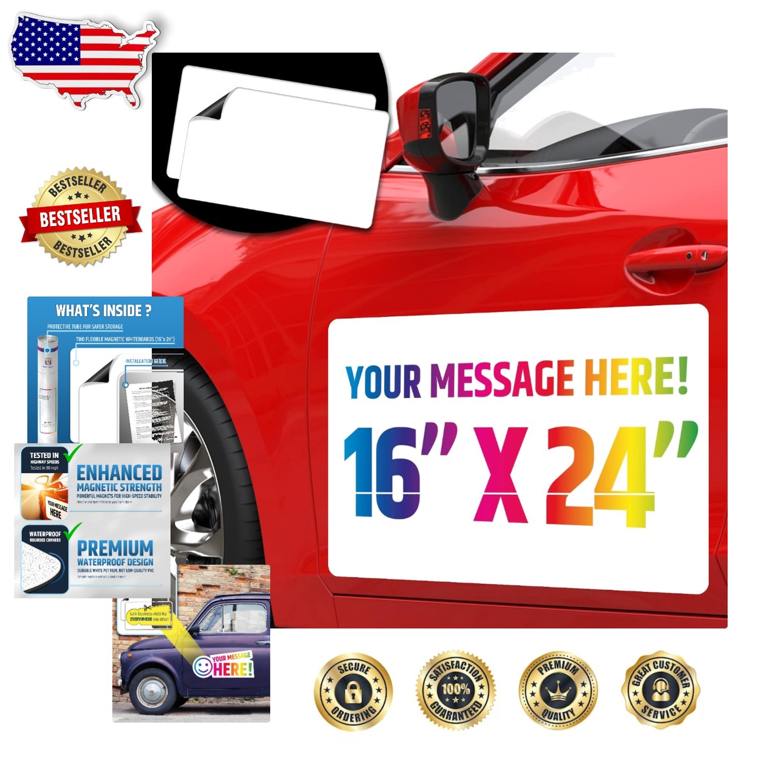 Blank Magnetic Signs for Cars & Trucks | 24″x16″ | Strong Hold, All Weather