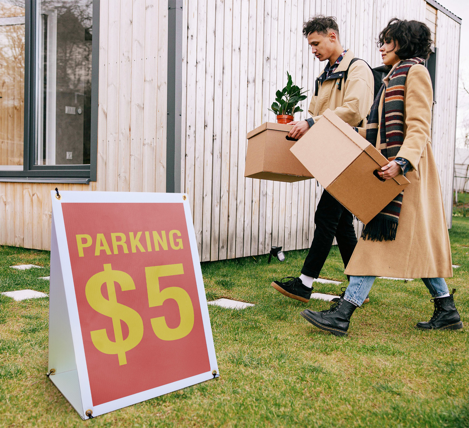 Parking 5 Dollars A-Frame Sidewalk Sign Affordable Rates Convenient Clear Lot