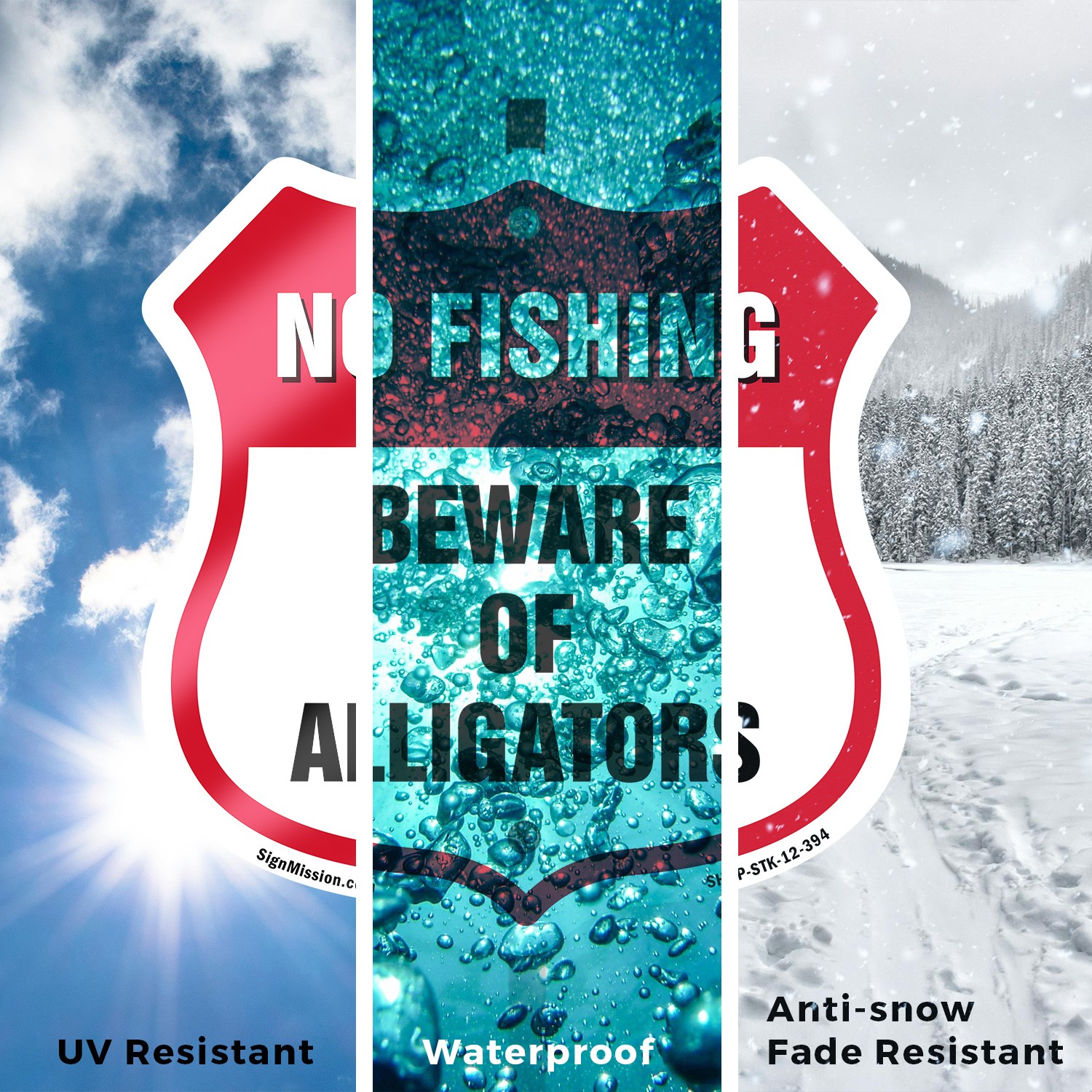 No Fishing Shield Sign Beware Of Alligators Shield Shaped Sign With Stake