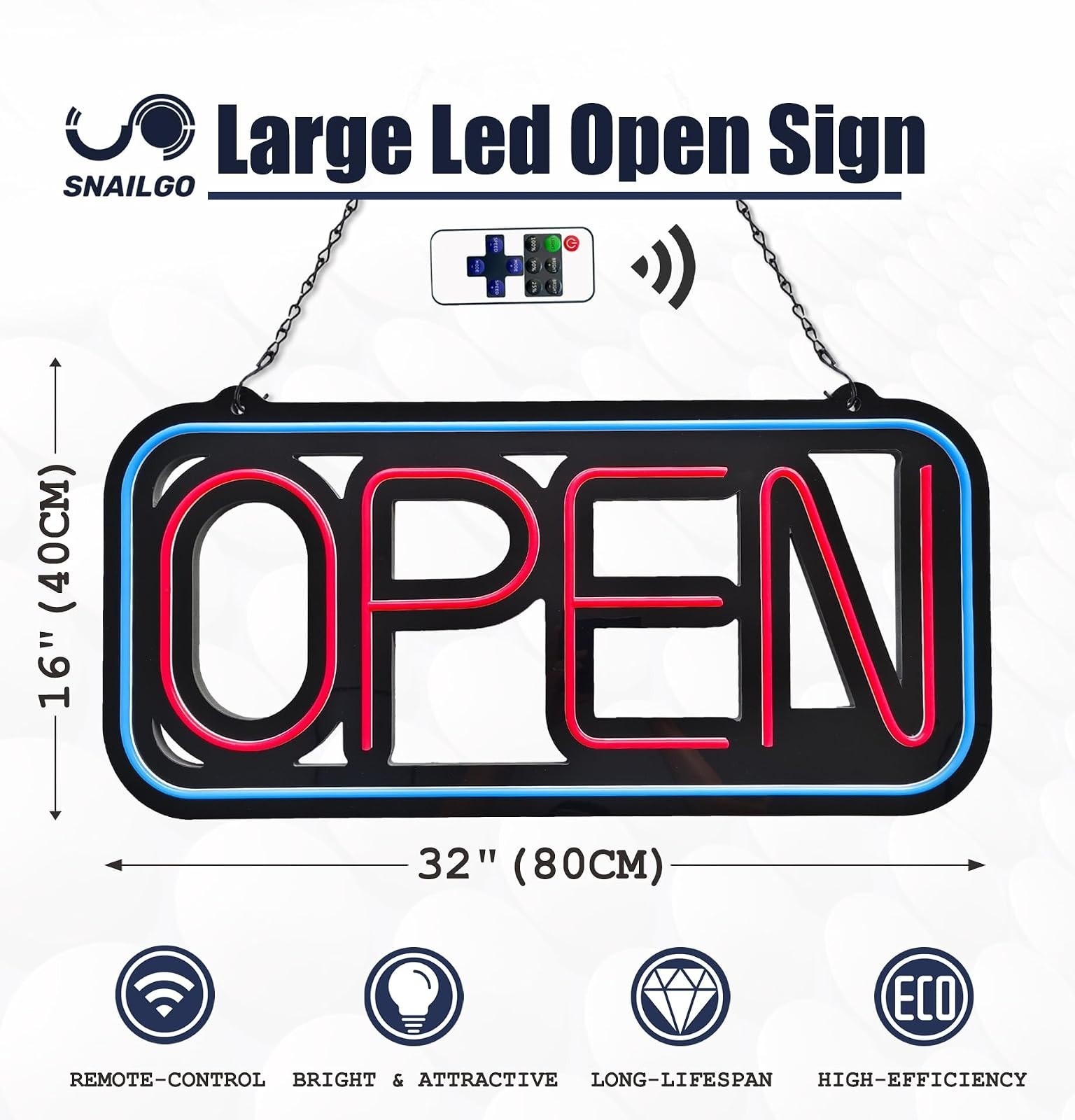 Bright LED Open Sign 32×16 for Business with Remote Control & Flashing Modes
