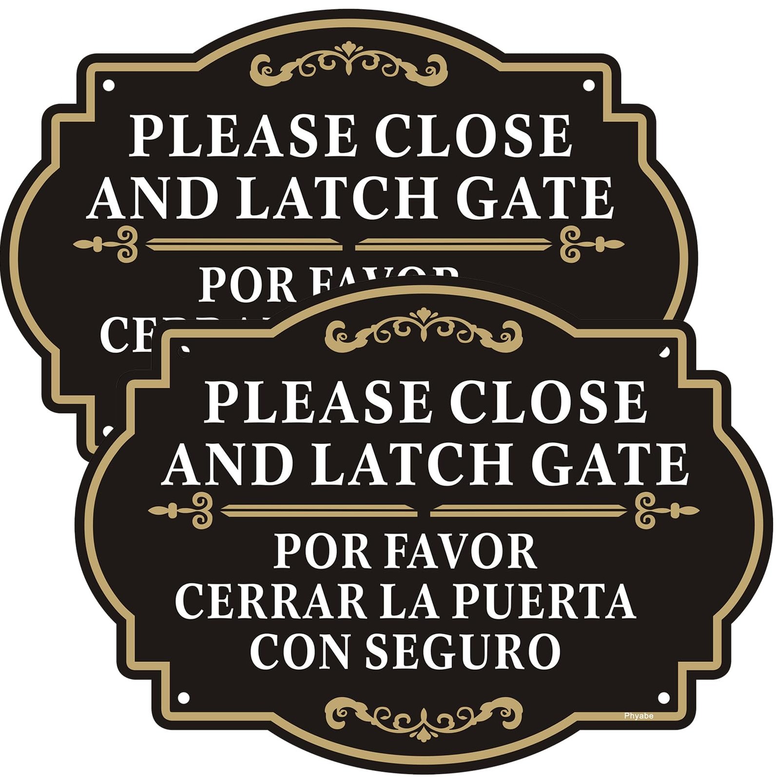 2 Pack 10×7 inch Please Close and Latch Gate Sign Bilingual English Spanish