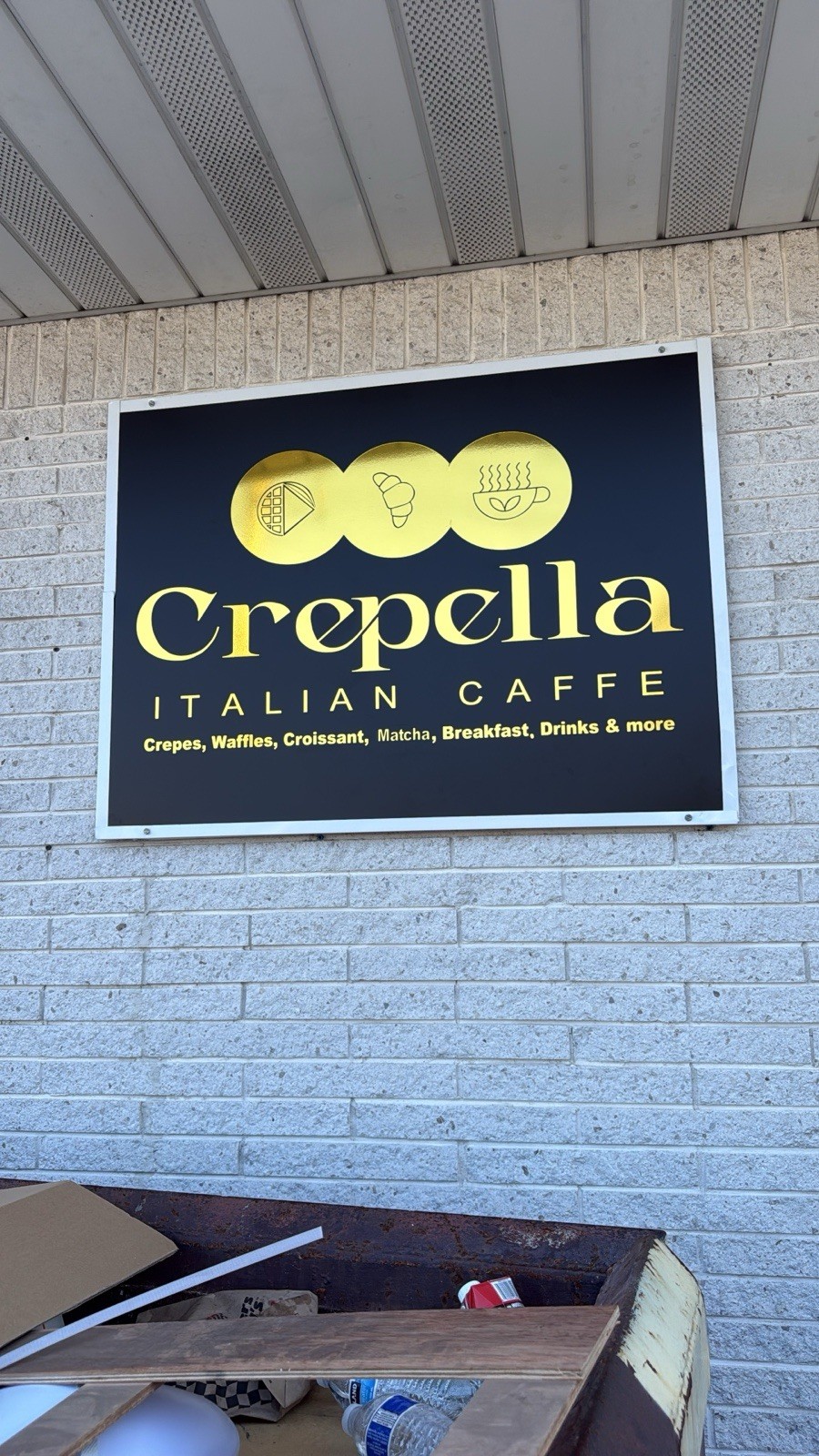 Crepella Italian Caffe Gold Black Exterior Sign Crepes Waffles Croissants