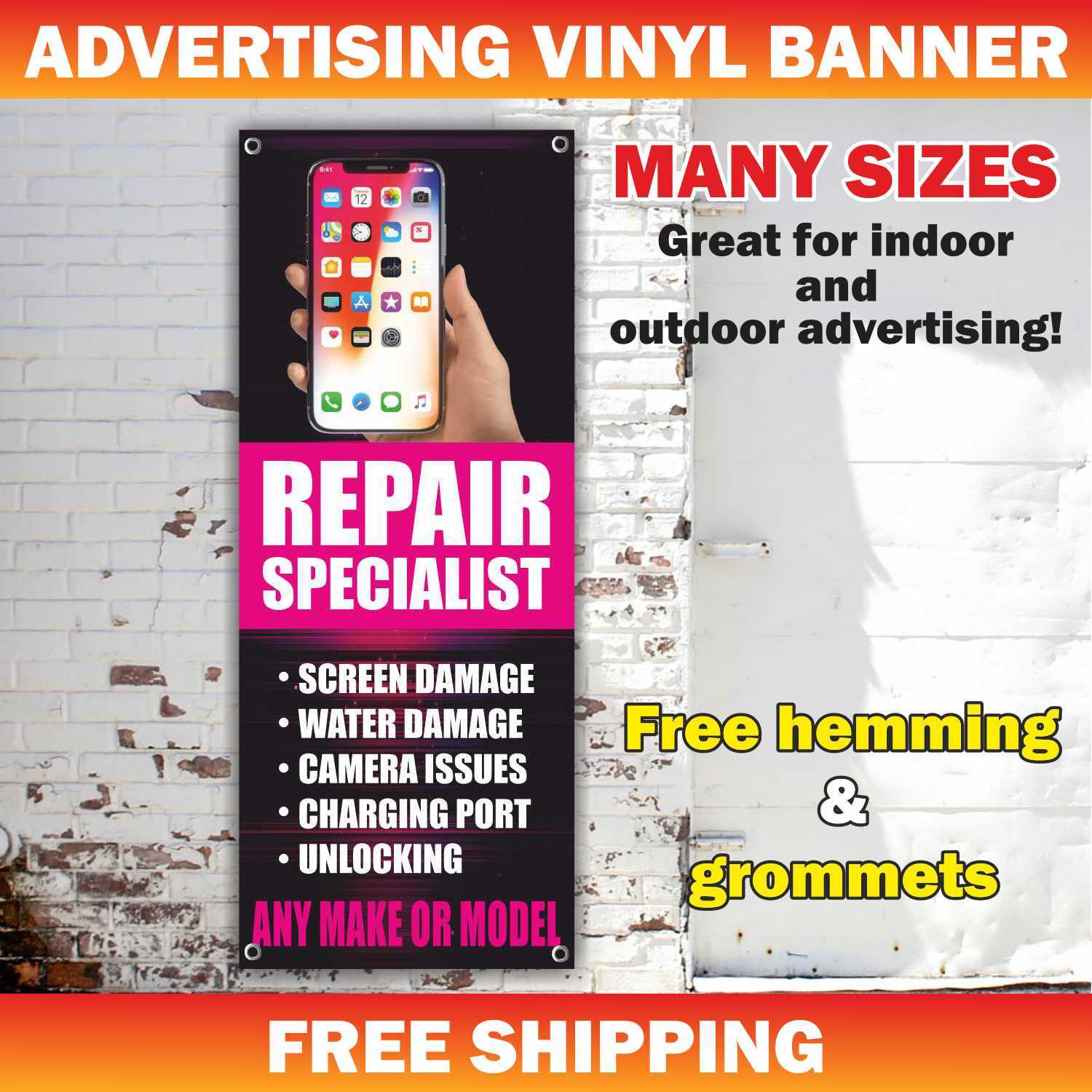 REPAIR SPECIALIST Advertising Banner Vinyl Mesh Sign Cell Phone Screen Camera
