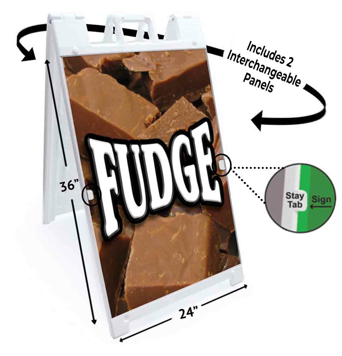 FUDGE Signicade 24×36 Aframe Sidewalk Sign Banner Decal FOOD DESSERT TREATS