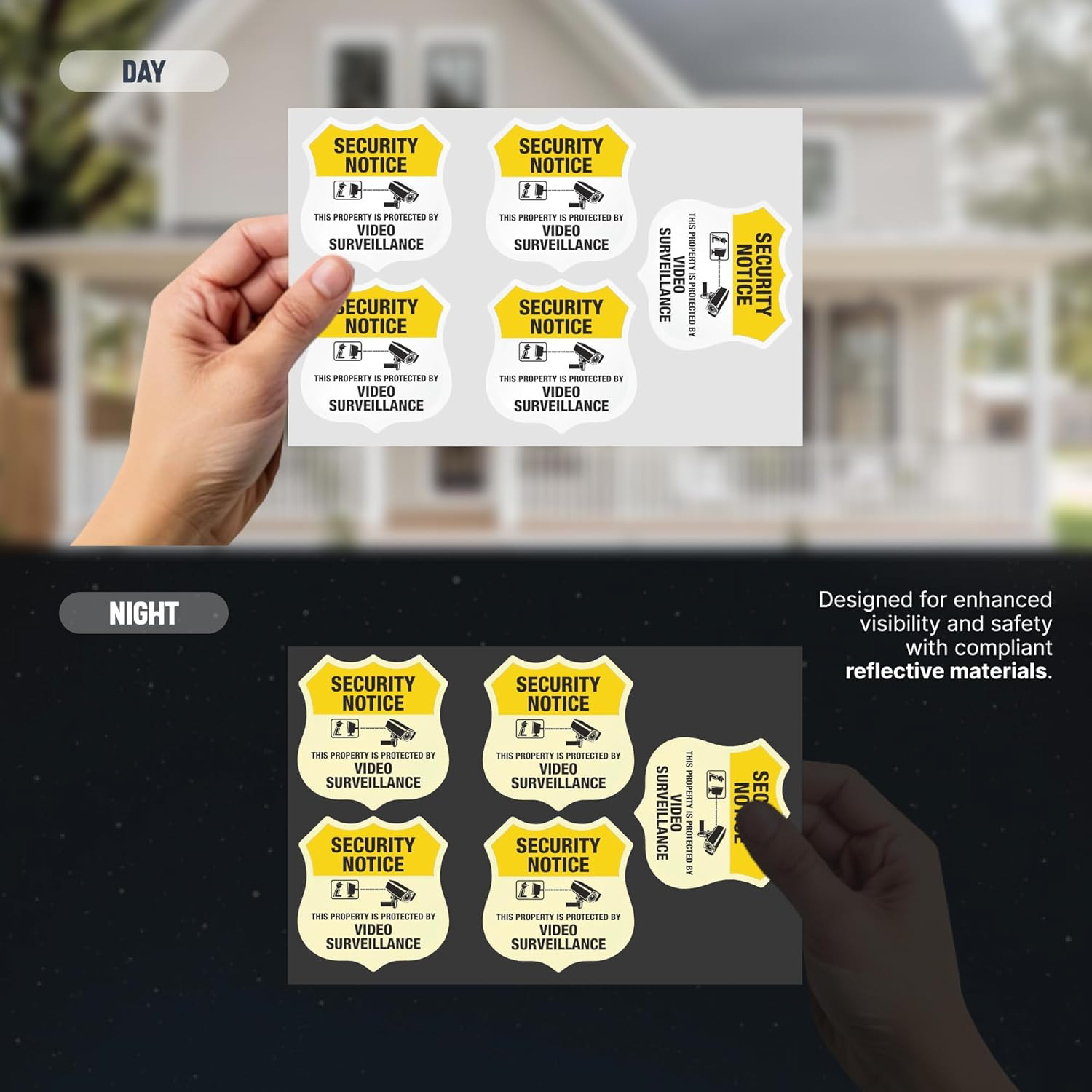 Reflective Video Surveillance Security Decals 5 Pack Outdoor Warning Stickers