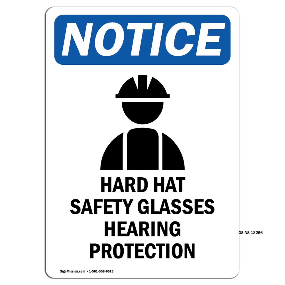 Hard Hat Safety Glasses With Symbol OSHA Notice Sign Metal Plastic Decal