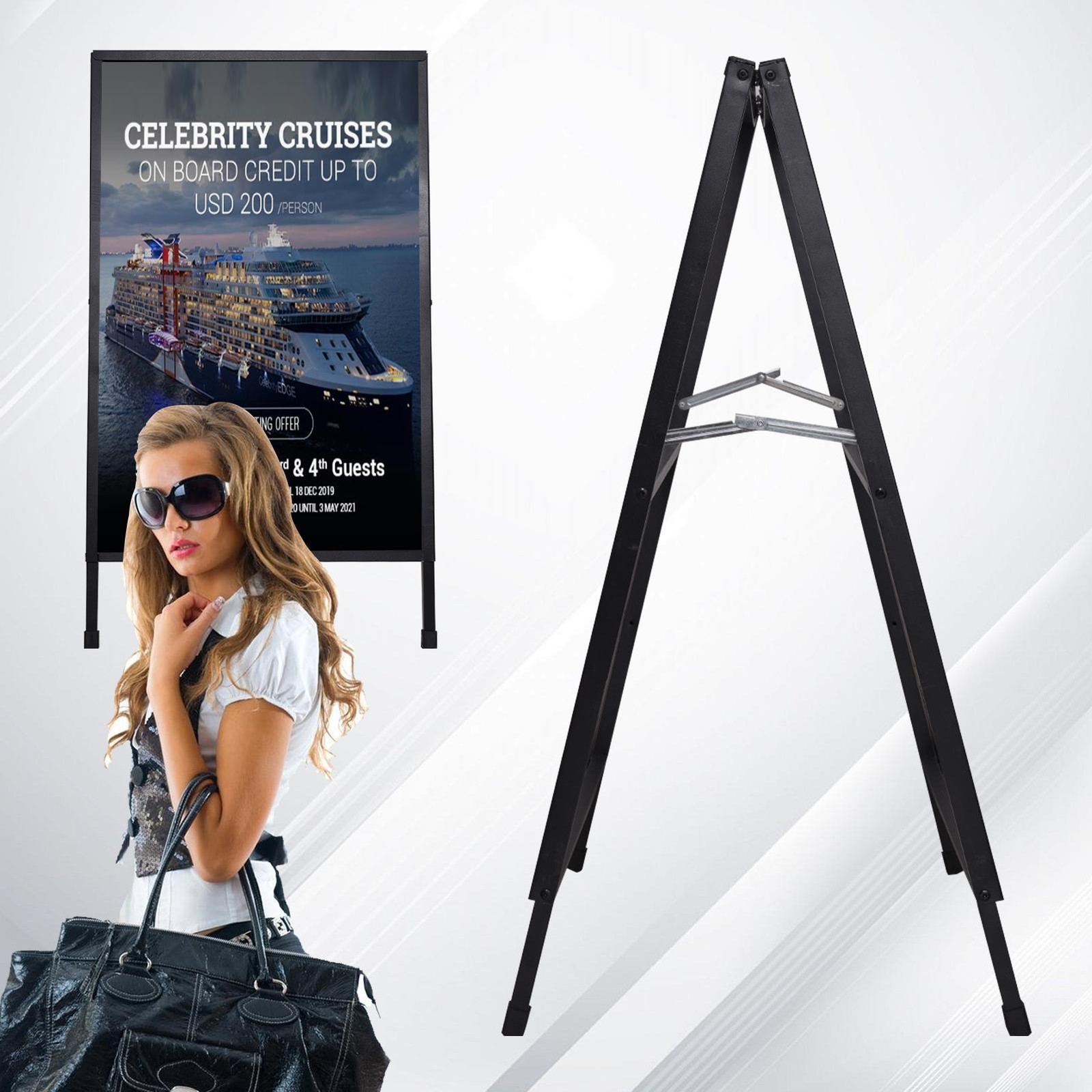 2x Heavy-Duty Double-Sided Metal A-Frame Sidewalk Sign Holder Stand 24″x36″