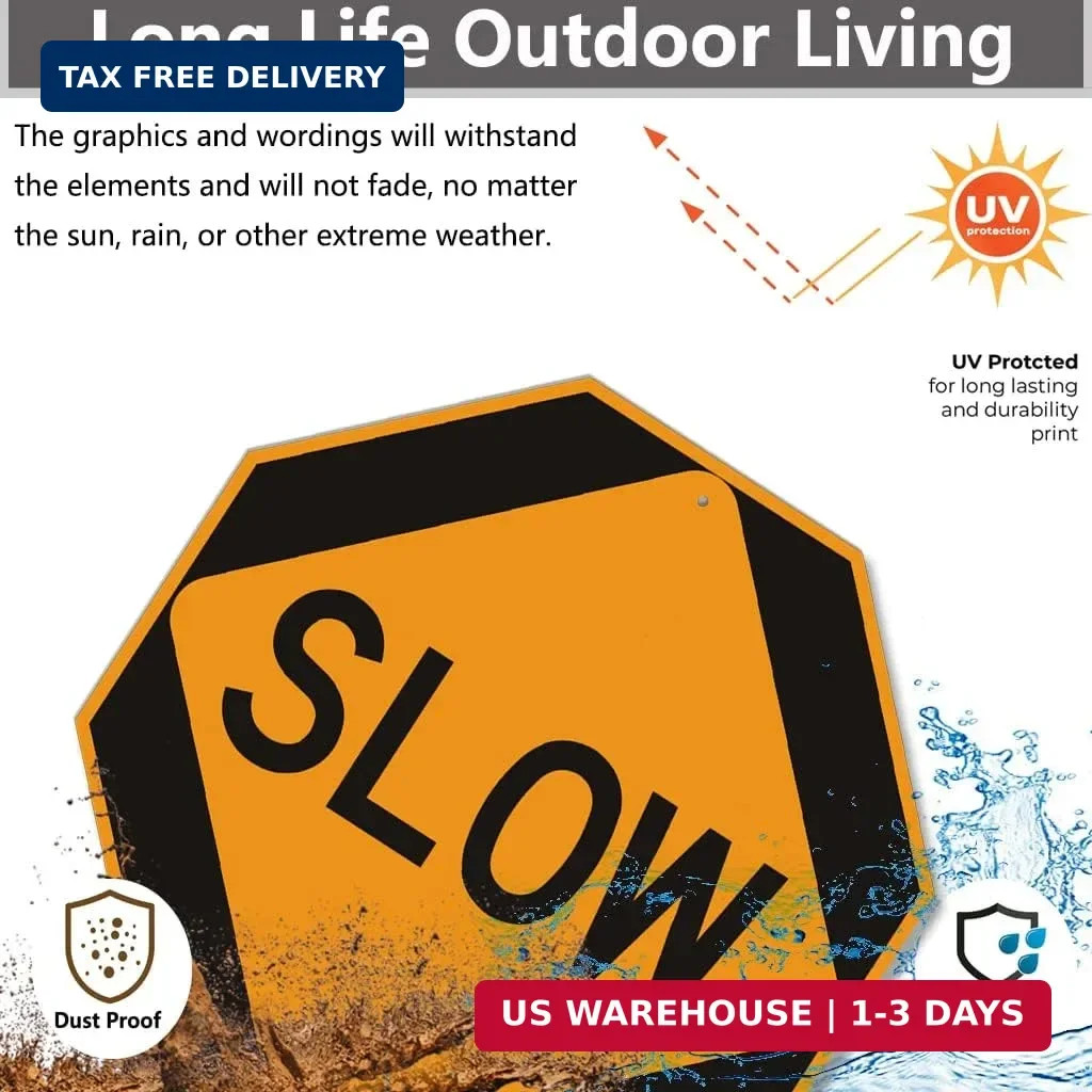 2 Pack Slow Sign Slow Down Signs 12 x 12 Inches Safety Traffic Stree Sign Engine