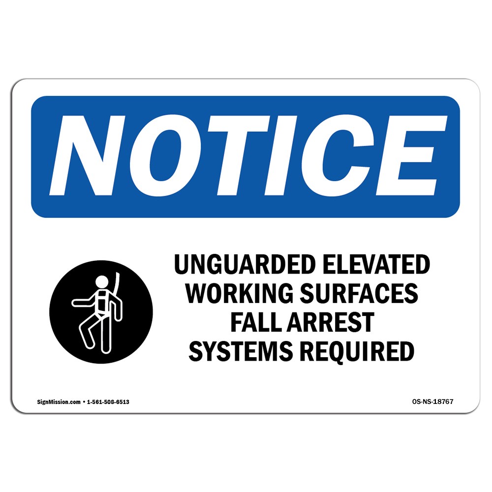 Unguarded Elevated Working Surfaces With Symbol OSHA Notice Sign Metal Plastic