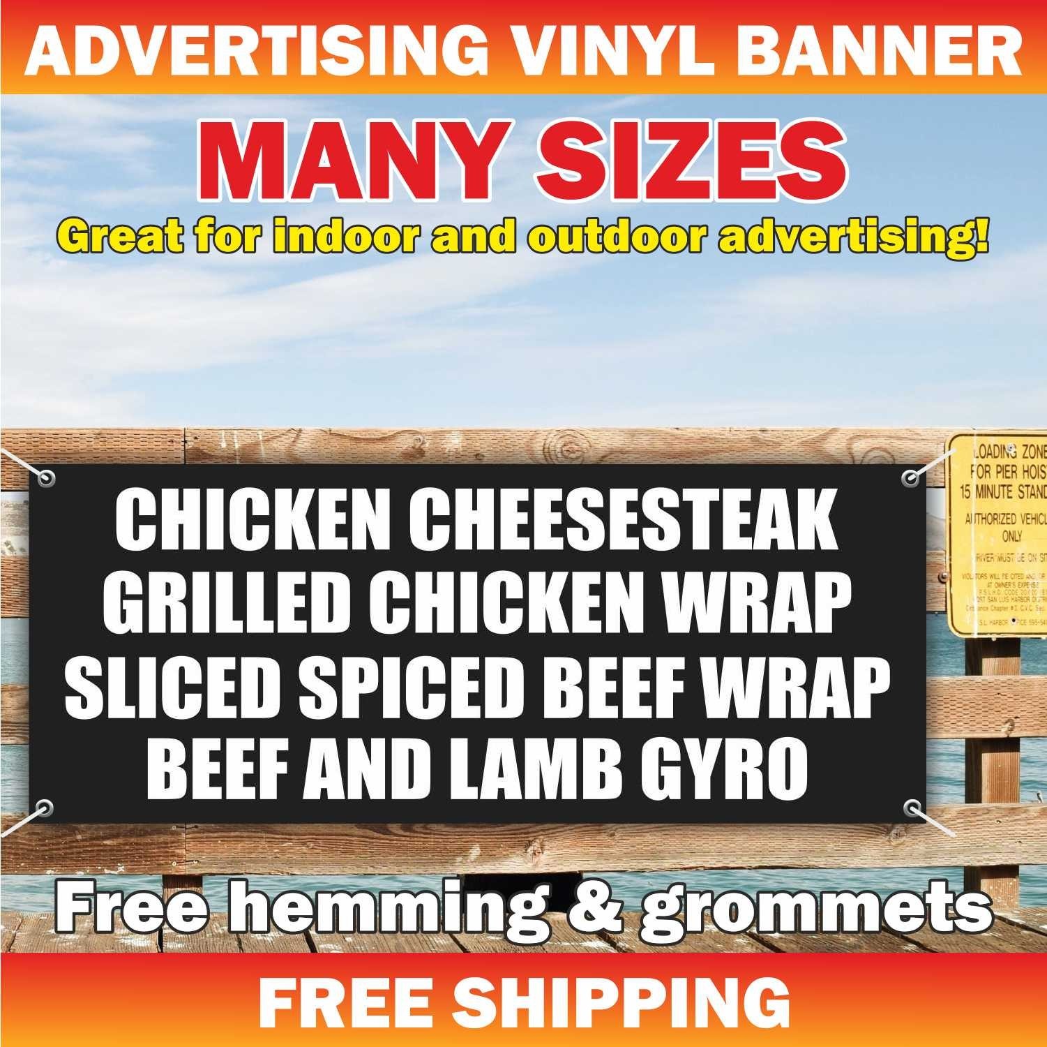 CHICKEN CHEESESTEAK Advertising Banner Vinyl Mesh Sign GRILLED CHICKEN WRAP BEEF