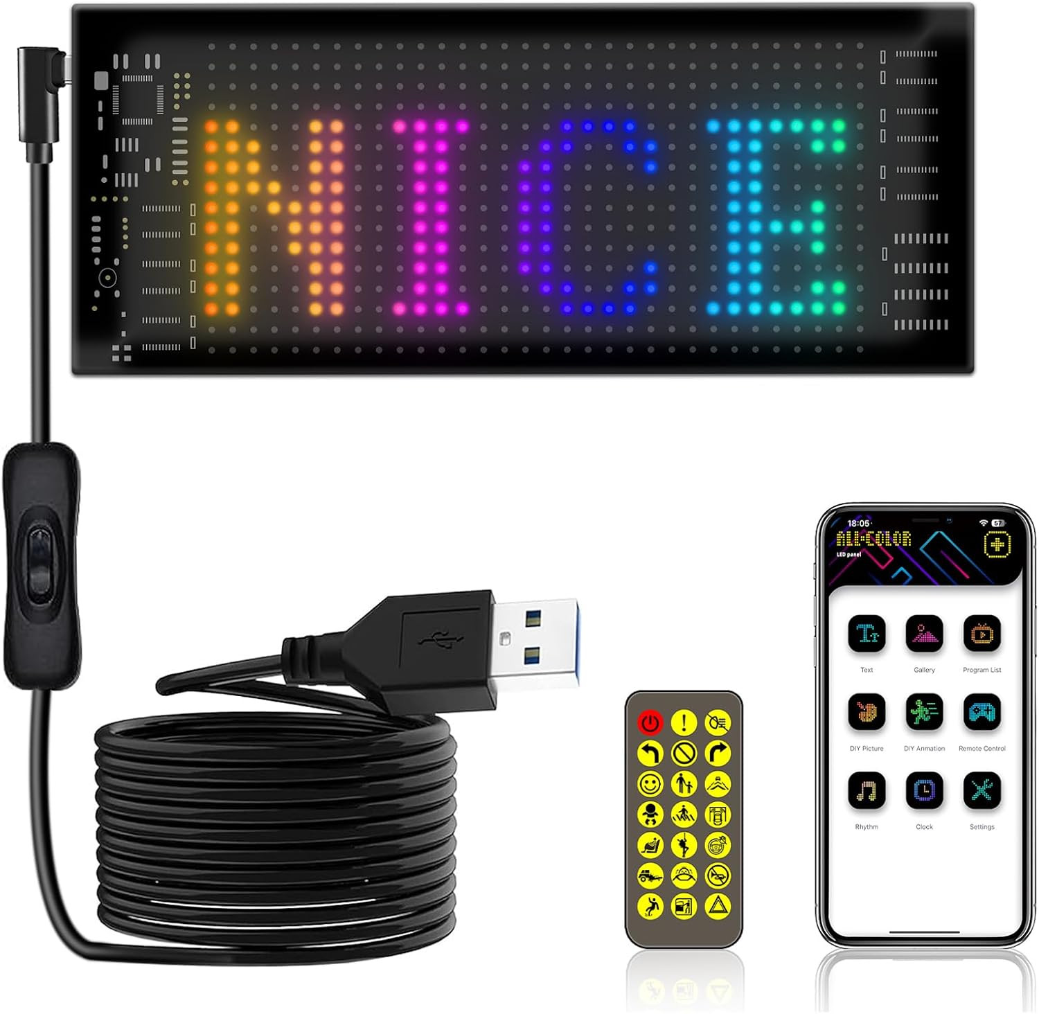 LED Car Sign, 7”X3” Flexible Smart Display Bluetooth APP Control Scrolling Bri