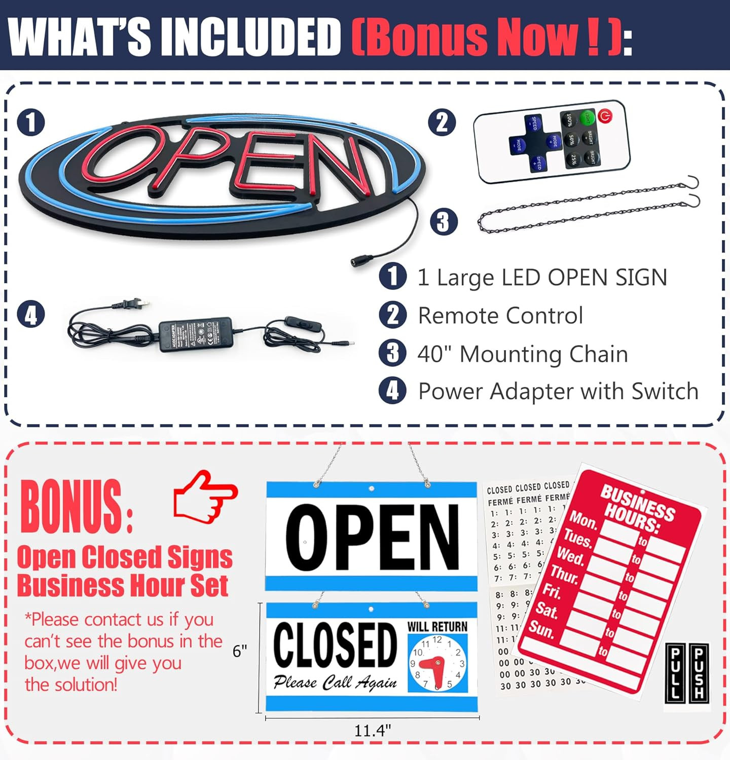 Bright LED Open Sign for Business – 32X16 Inch with Remote Control & Flashing