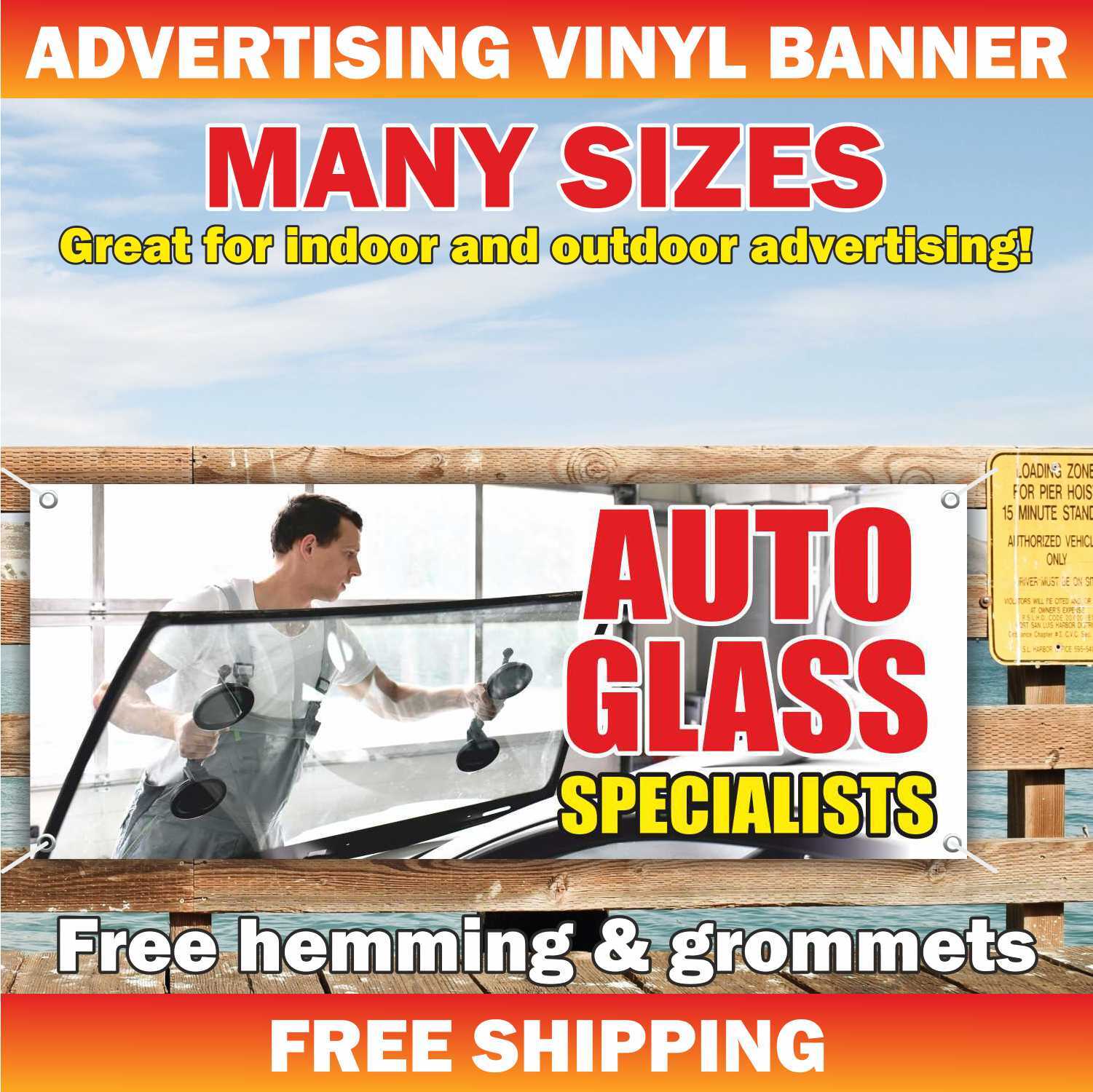 AUTO GLASS SPECIALIST Advertising Banner Vinyl Mesh Sign Service Shop Windshield