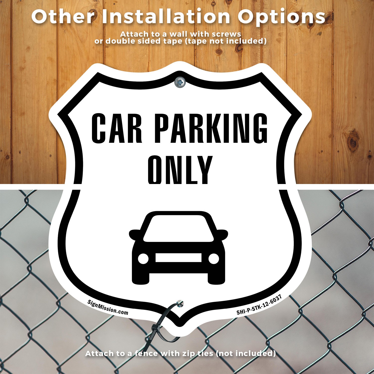 Car Parking Only Shield Shaped Sign With Stake Crafted in the USA