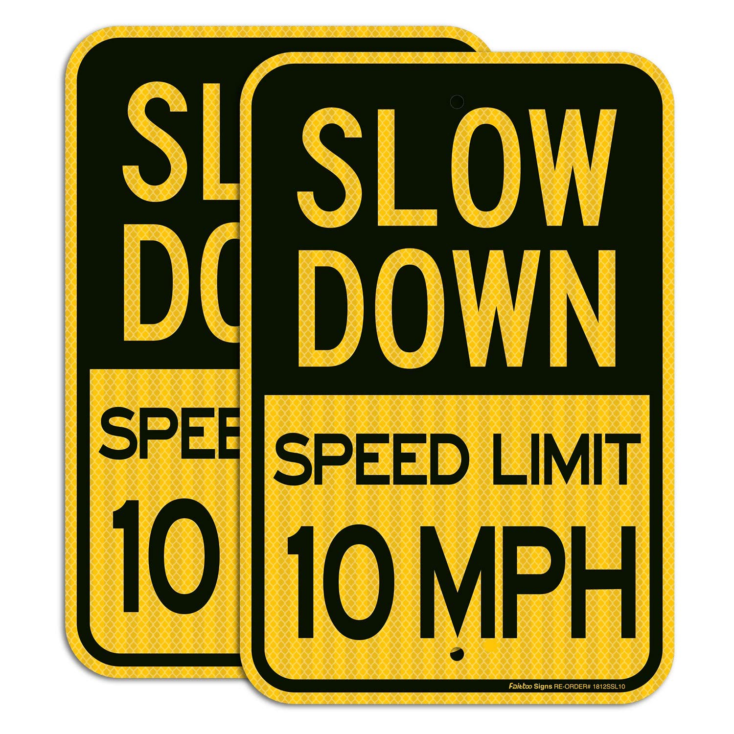 Slow Down Sign, Speed Limit 10 MPH Sign, (2 Pack)18 x 12 Inches Engineer Grade