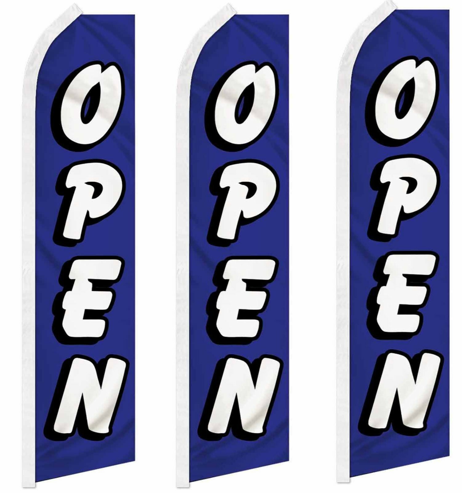 3 Pack Open Blue White 2.5’x11.5′ Advertising Poly Swooper Feather Super Flag