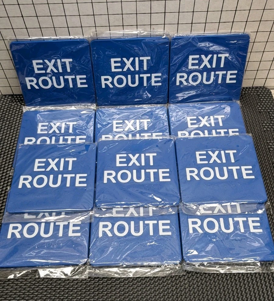 Lot (12) ADA Compliant EXIT Route Sign Tactile with Braille 6×6 Blue Wall Door
